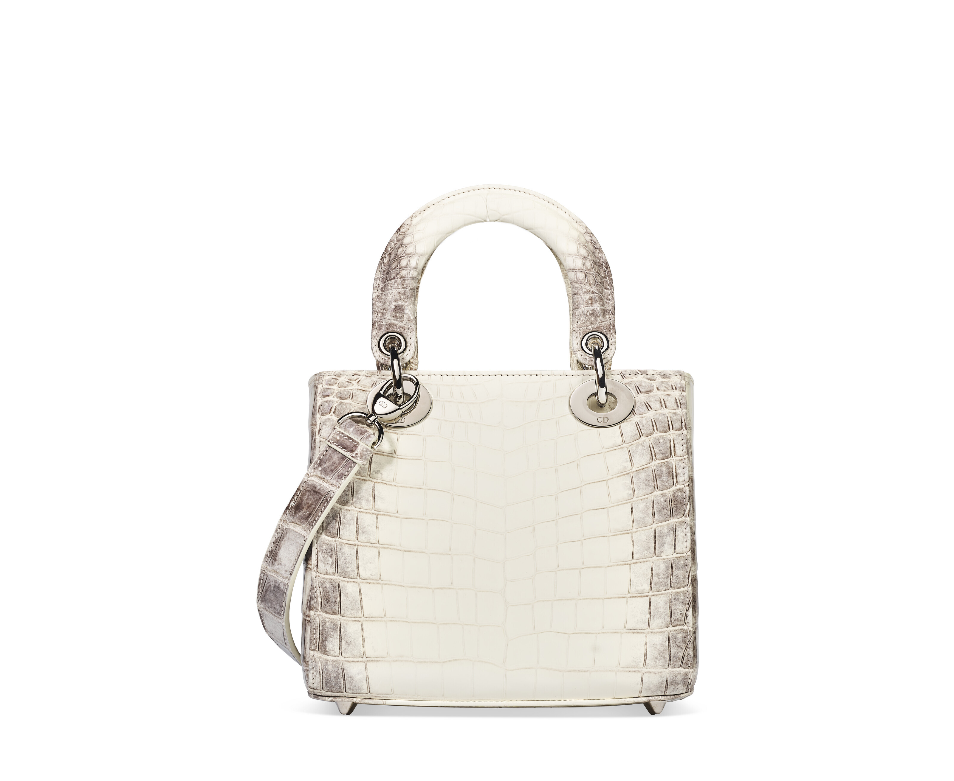 A COUTURE MAROQUINERIE WHITE NILOTICUS CROCODILE HIMALAYA LADY DIOR BAG WITH SILVER CRYSTAL HARDWARE