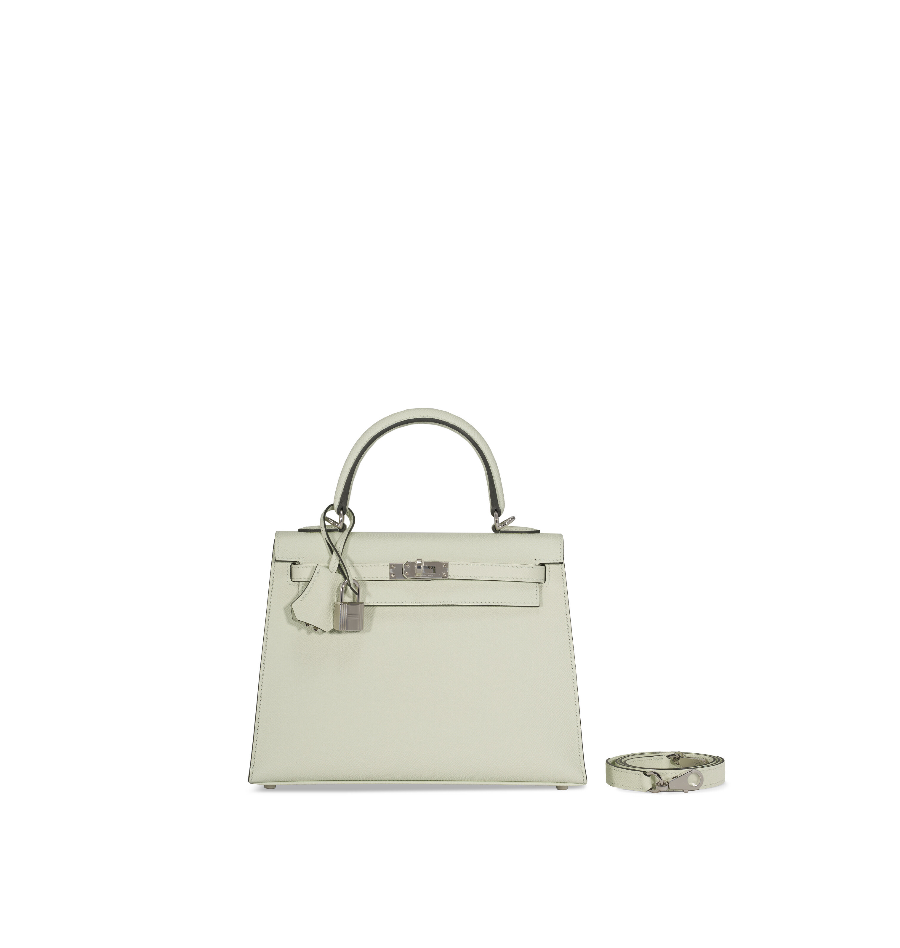 A VERT FIZZ EPSOM LEATHER SELLIER KELLY 25 WITH PALLADIUM HARDWARE