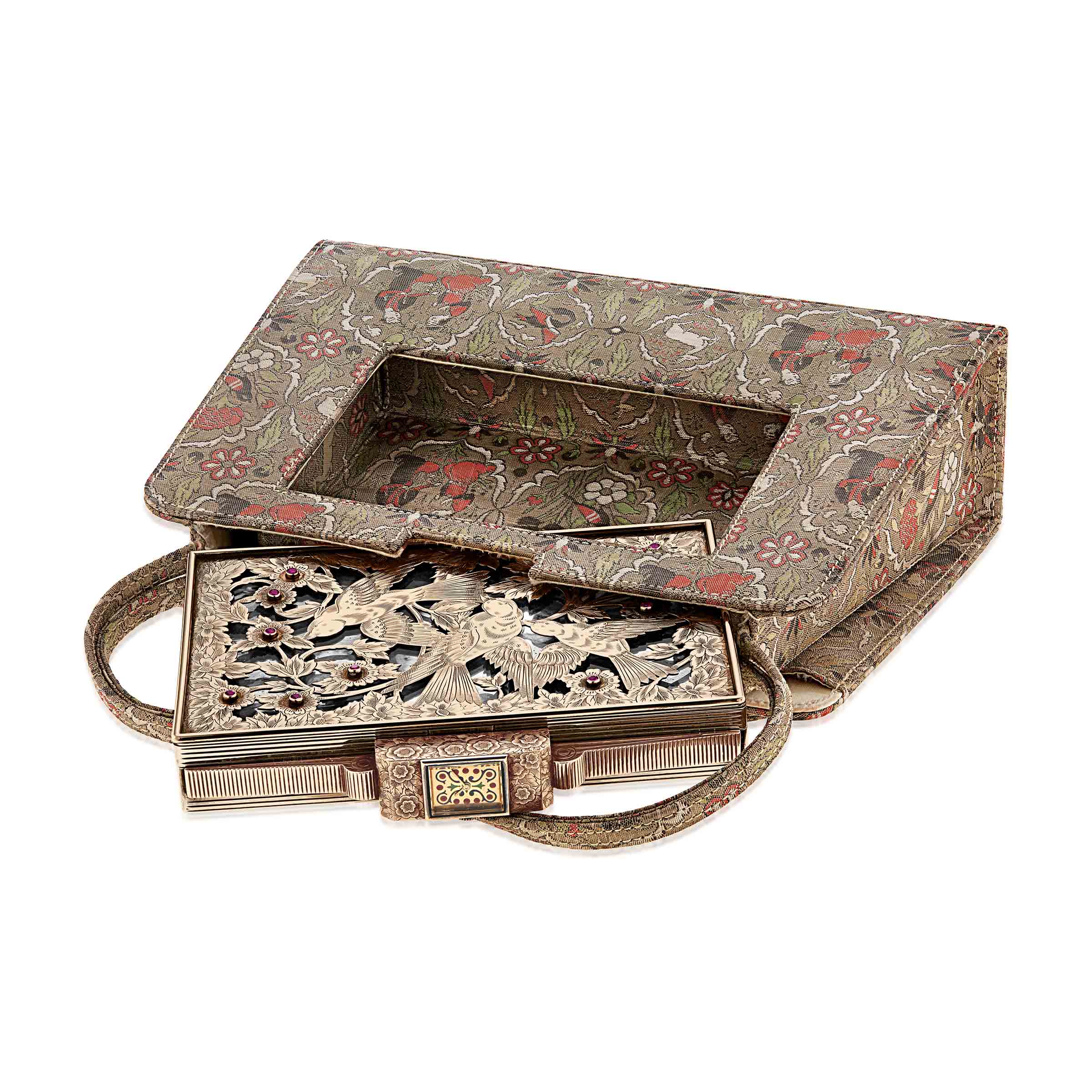 NO RESERVE | BOUCHERON RETRO SILVER, SILVER-GILT AND RUBY CLOCK ...