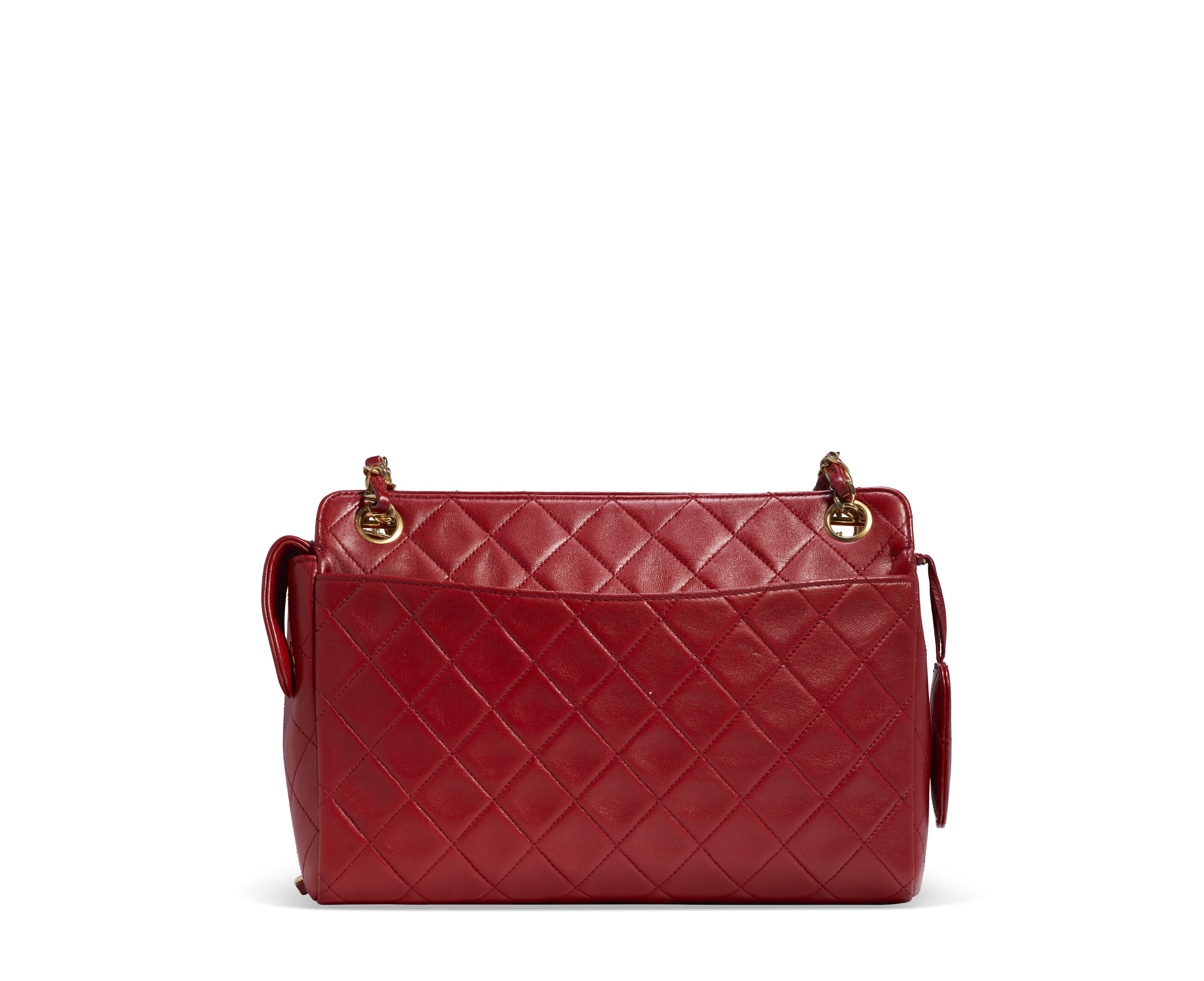 A RED QUILTED LAMBSKIN LEATHER CC SHOULDER BAG WITH POCKET  CHANEL Red Lambskin Leather Logo Shoulder Bag main image 0