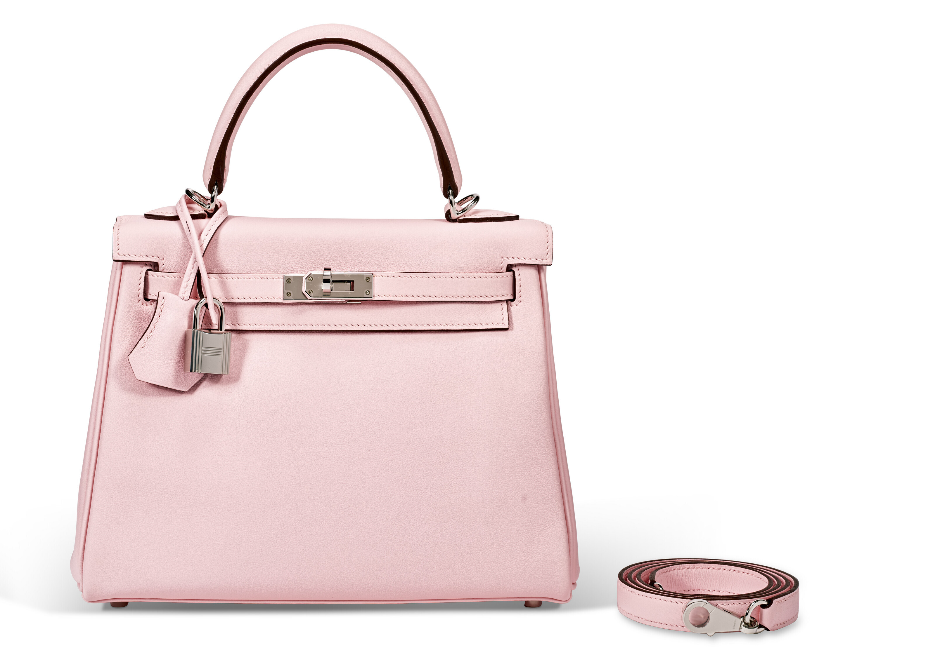 A ROSE SAKURA SWIFT LEATHER RETOURNÉ KELLY 25 WITH PALLADIUM