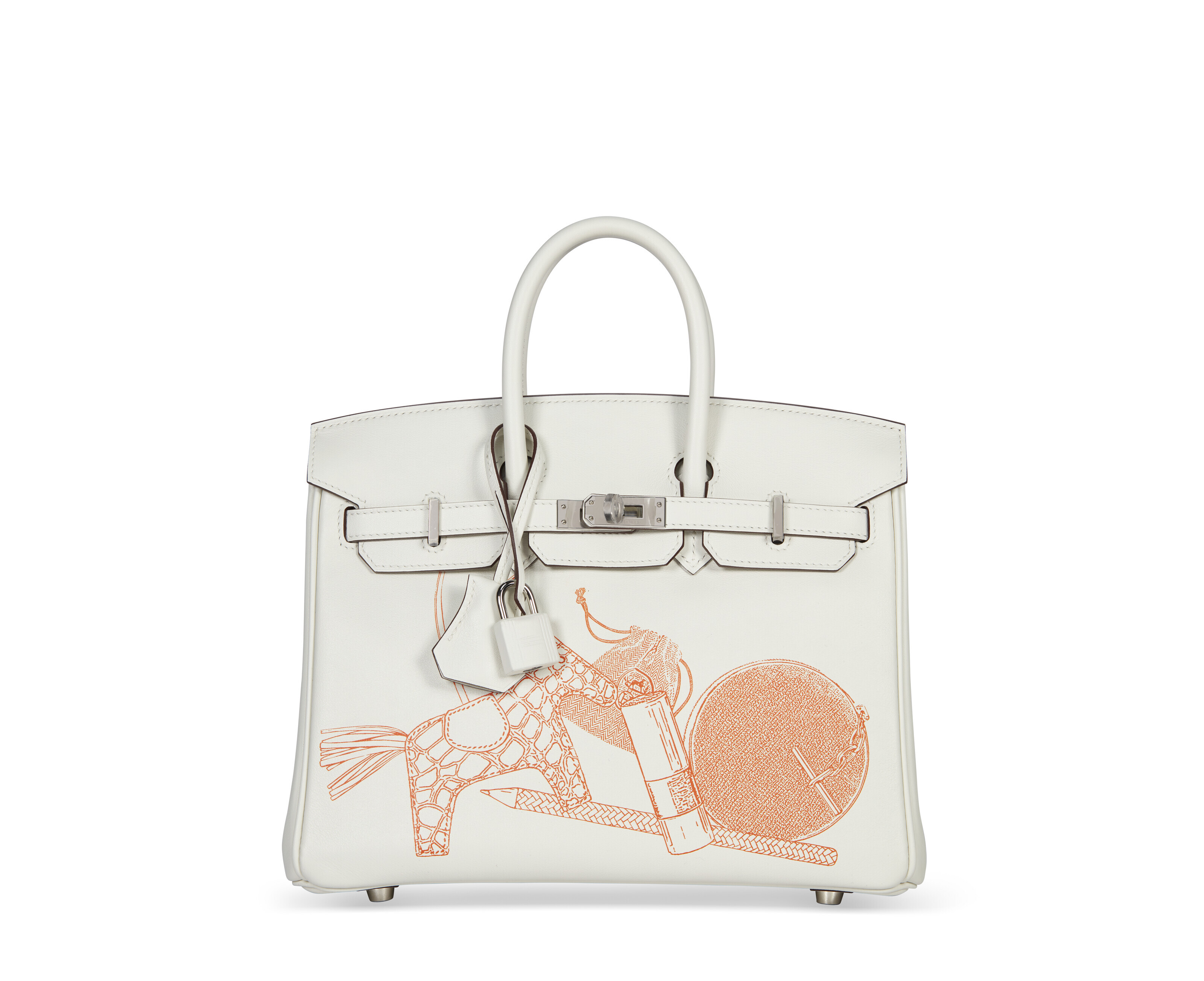 A LIMITED EDITION WHITE SWIFT LEATHER AND ORANGE IN & OUT BIRKIN