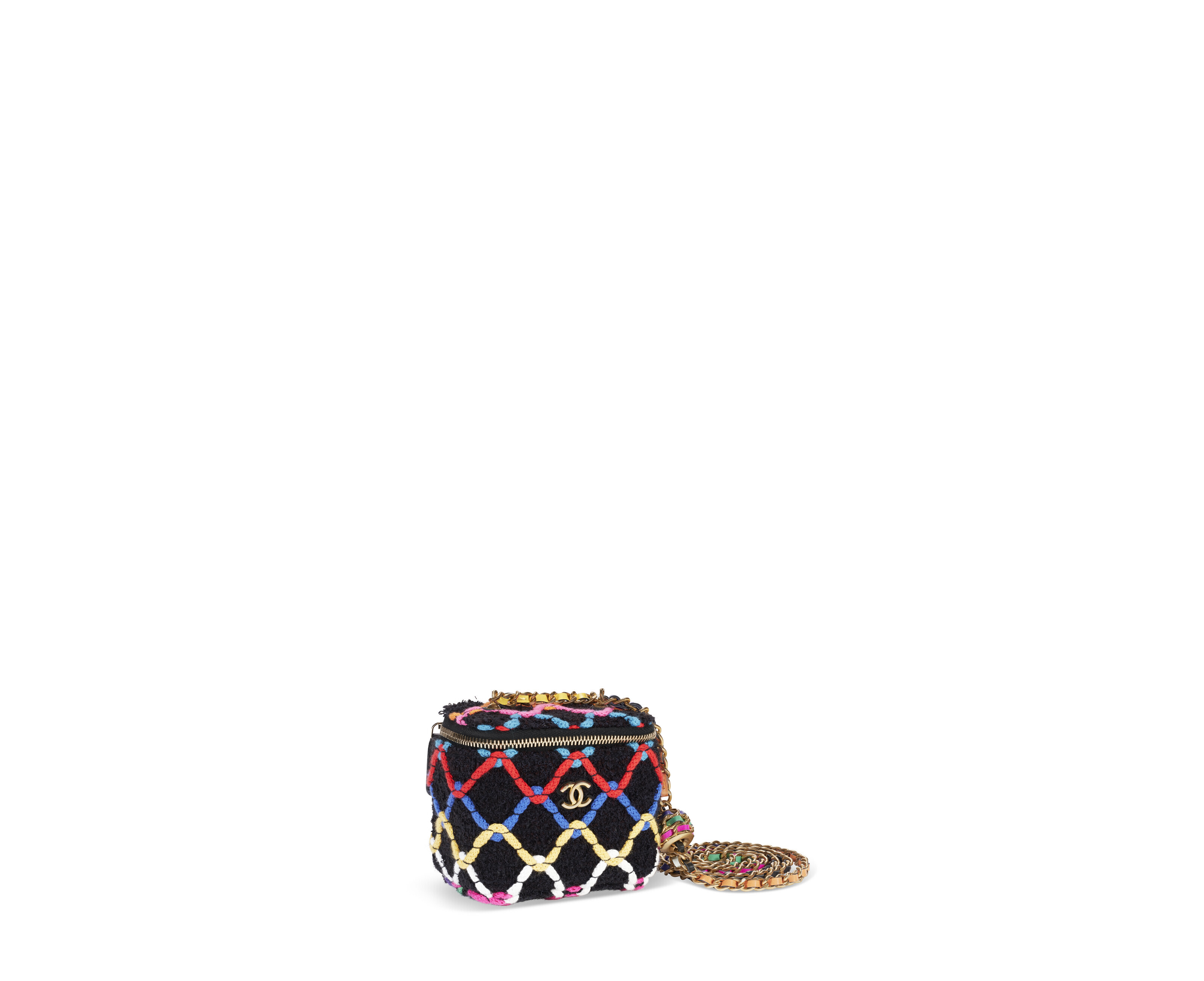 A BLACK & MULTICOLOR TWEED PEARL CRUSH MINI VANITY CASE, CHANEL