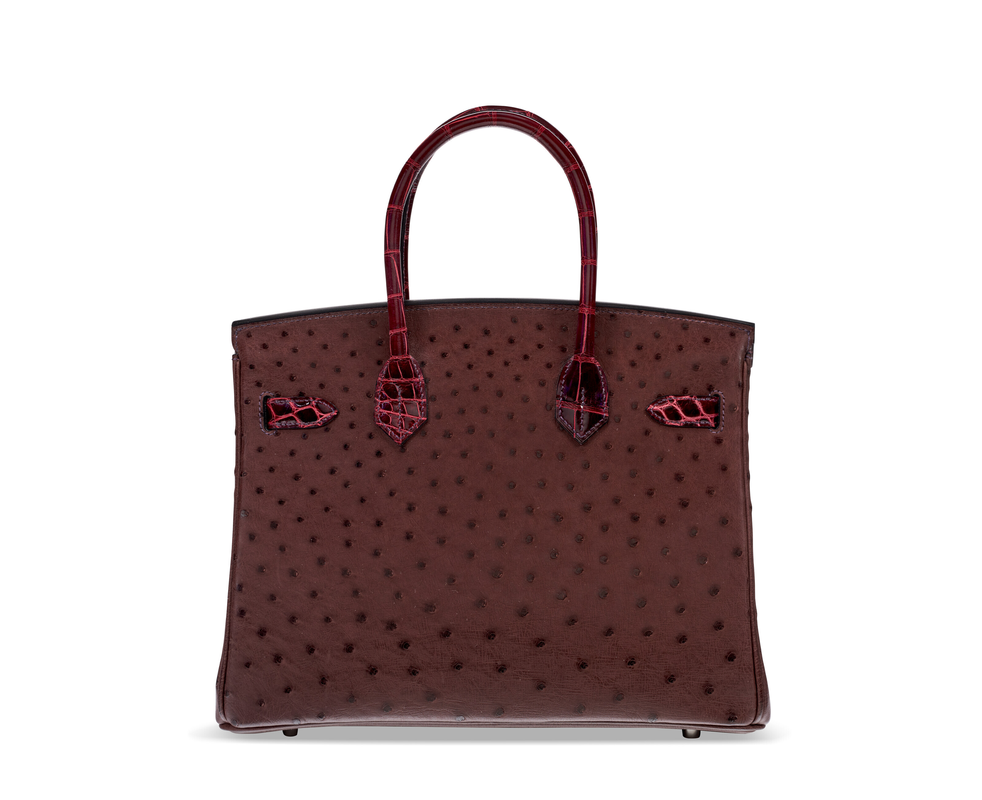 A SHINY BORDEAUX ALLIGATOR ROUGE SELLIER OSTRICH BIRKIN 30 WITH PALLADIUM HARDWARE HERMES 2021 Christie s