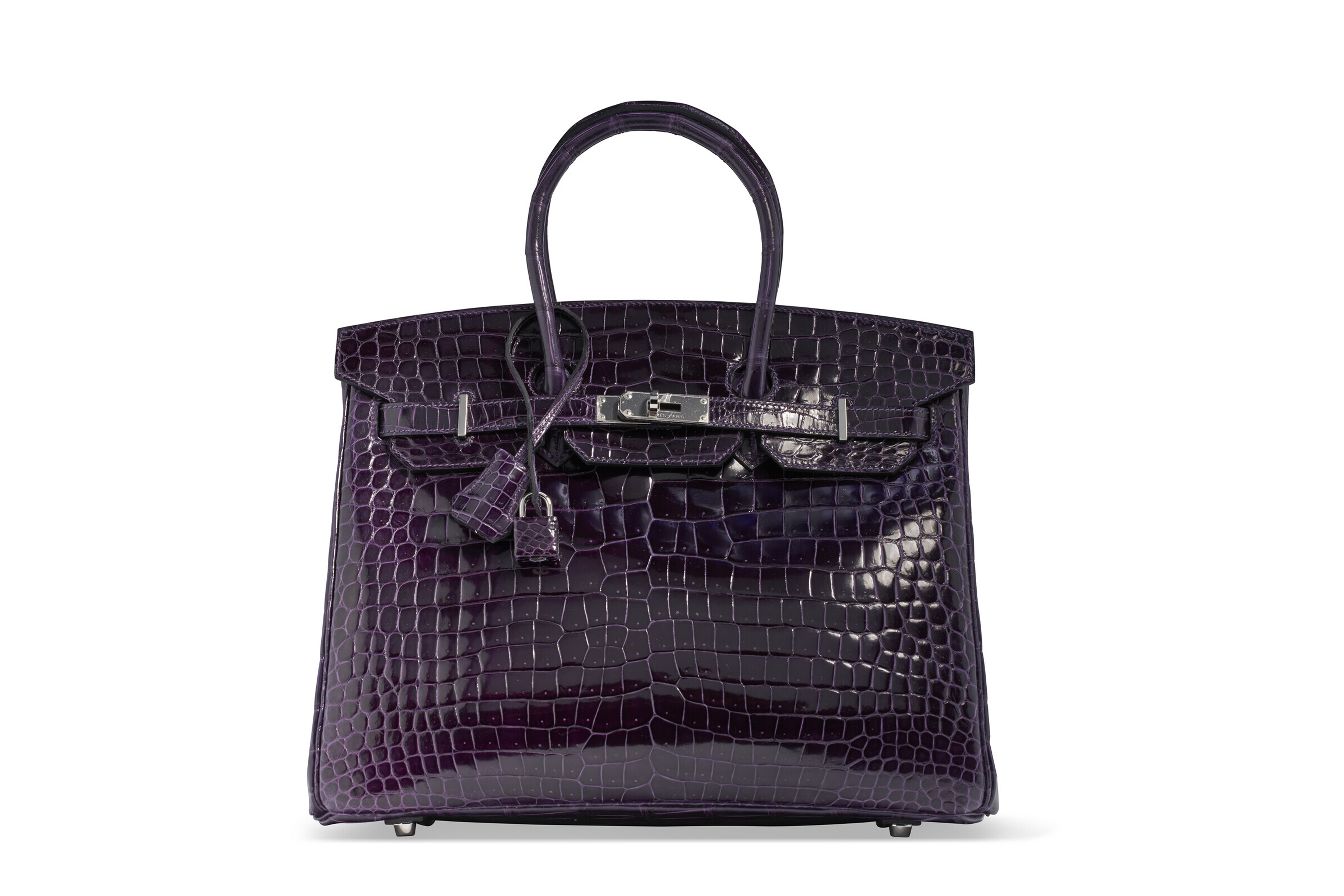 A SHINY AMETHYSTE POROSUS CROCODILE BIRKIN 35 WITH PALLADIUM