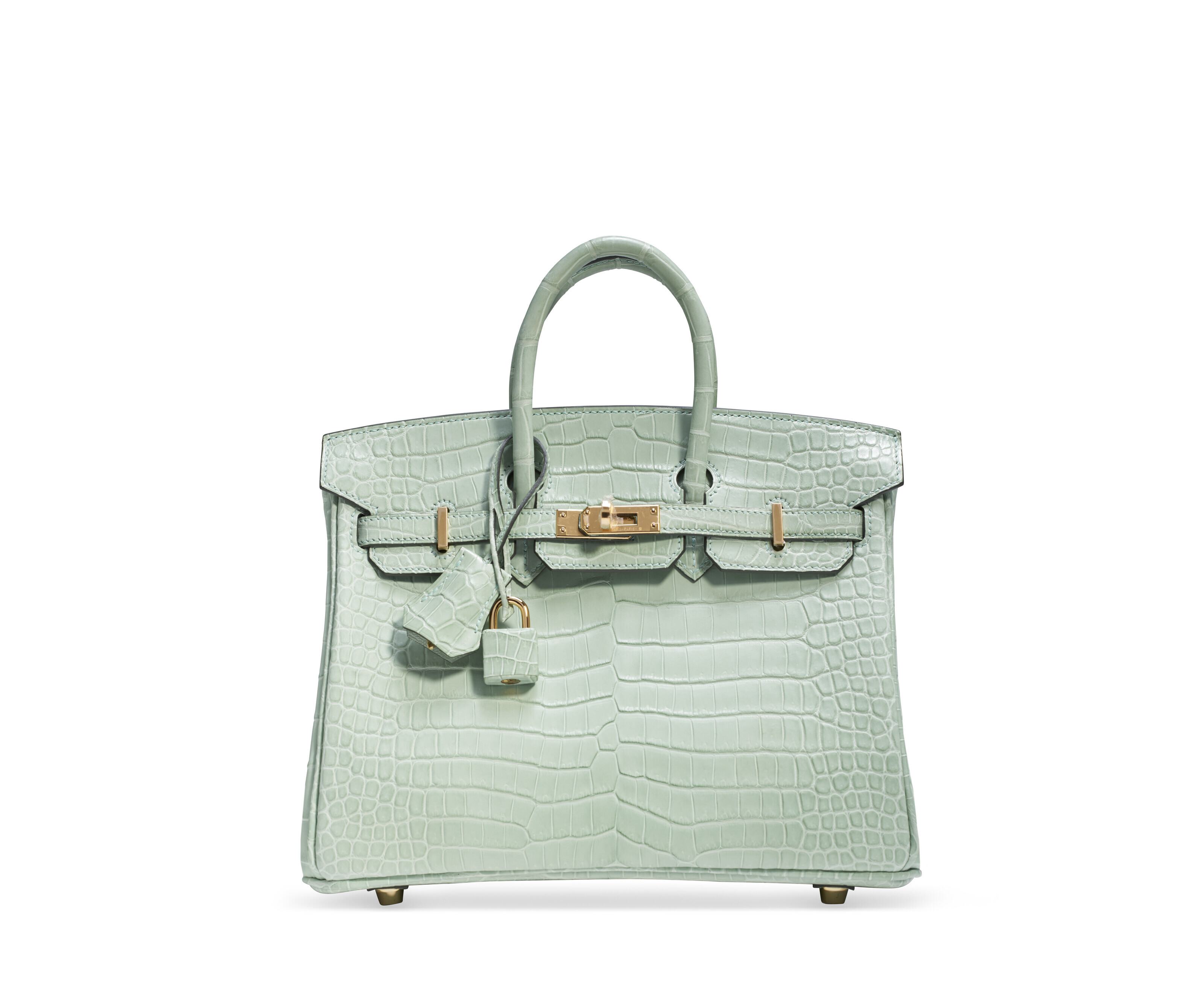 A MATTE VERT D'EAU POROSUS CROCODILE BIRKIN 25 WITH GOLD HARDWARE