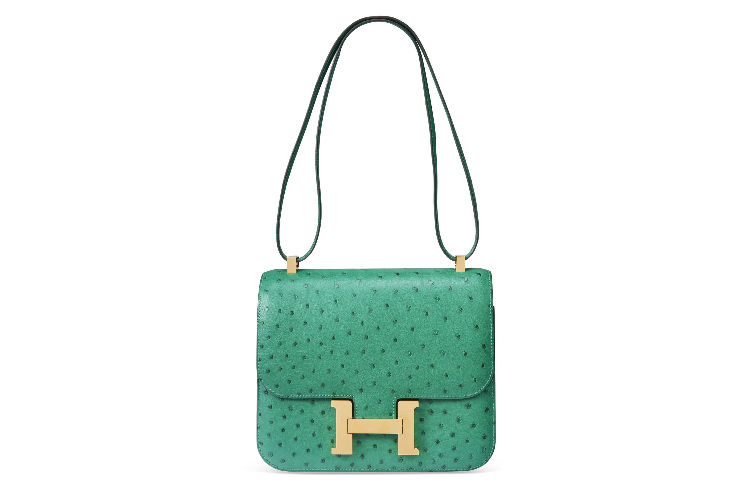A VERT VERTIGO OSTRICH CONSTANCE 24 WITH GOLD HARDWARE HERM S