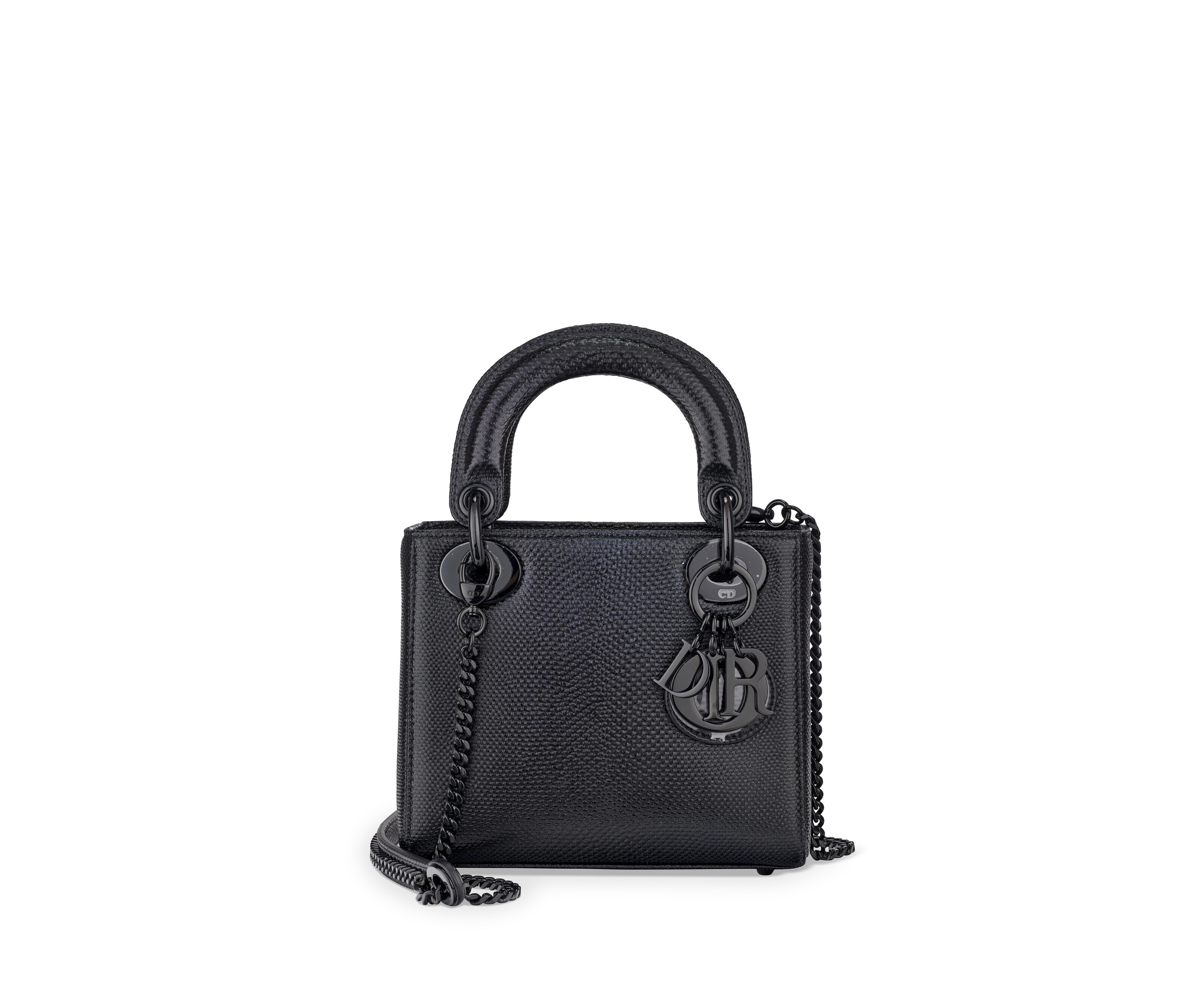 A LIMITED EDITION BLACK GLITTER KARUNG MINI LADY DIOR WITH PVD HARDWARE