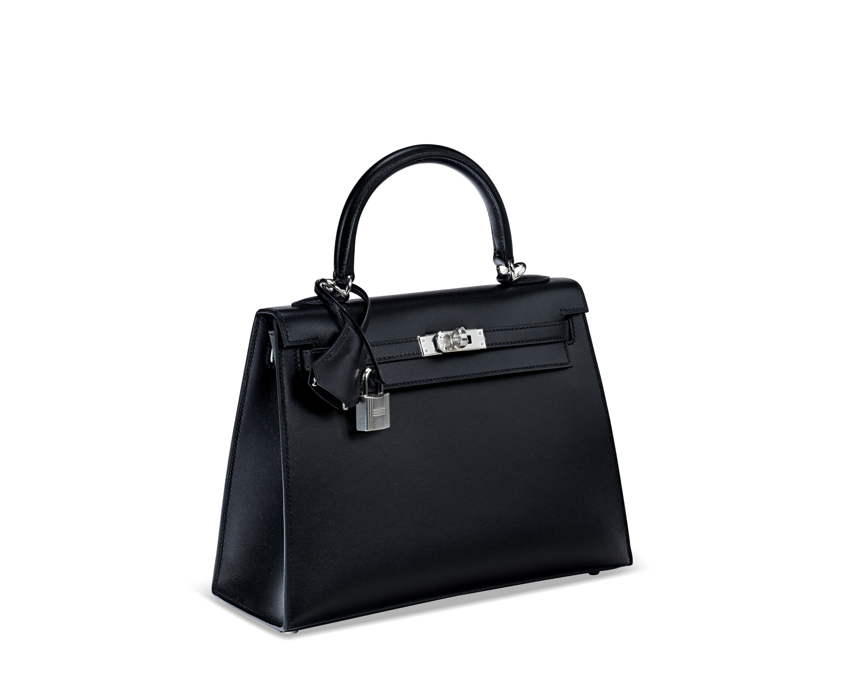 A BLACK TADELAKT LEATHER SELLIER KELLY 25 WITH PALLADIUM HARDWARE