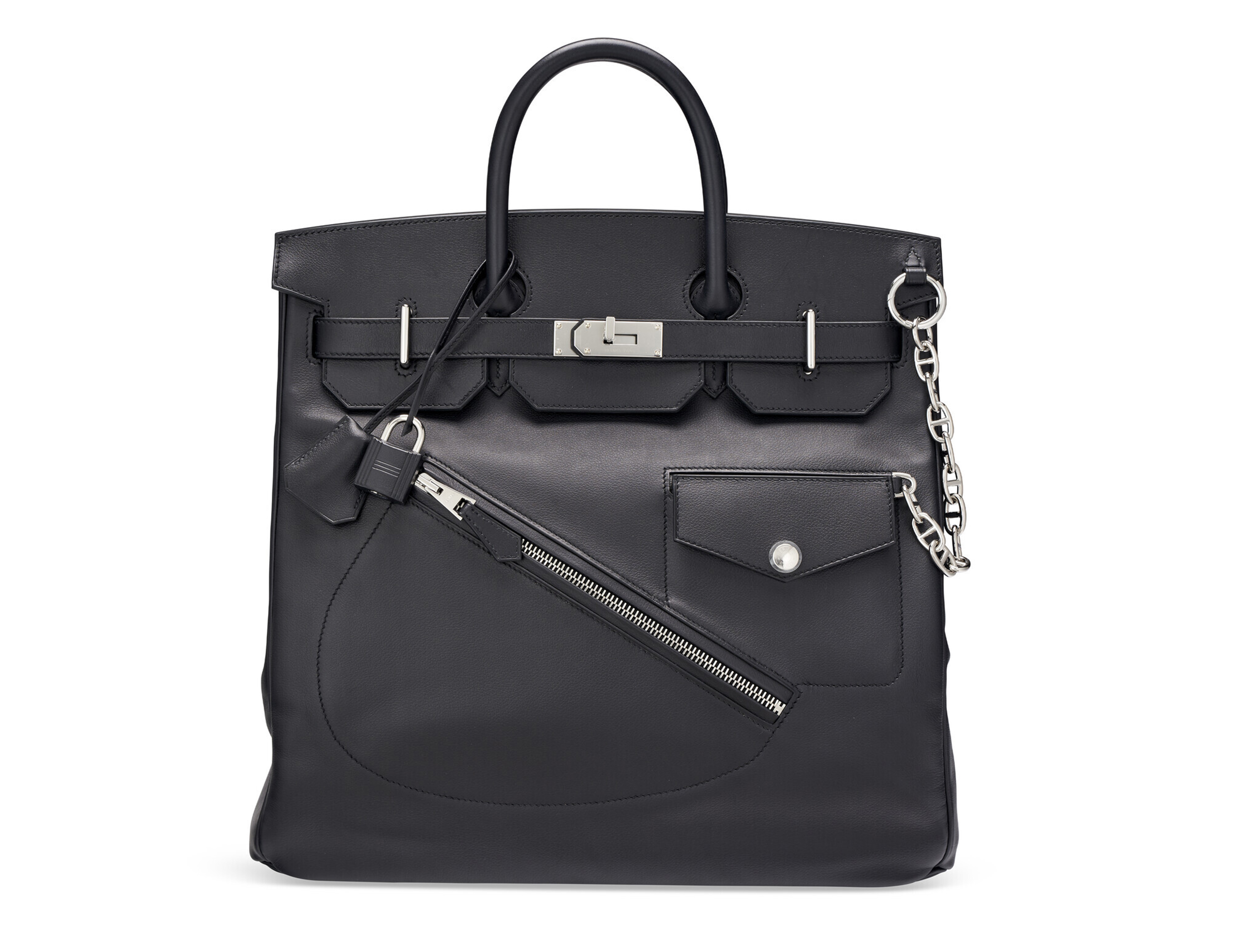 A RUNWAY BLACK VOLUPTO LEATHER ROCK HAC BIRKIN 40 WITH PALLADIUM HARDWARE HERMES 2023 Christie s