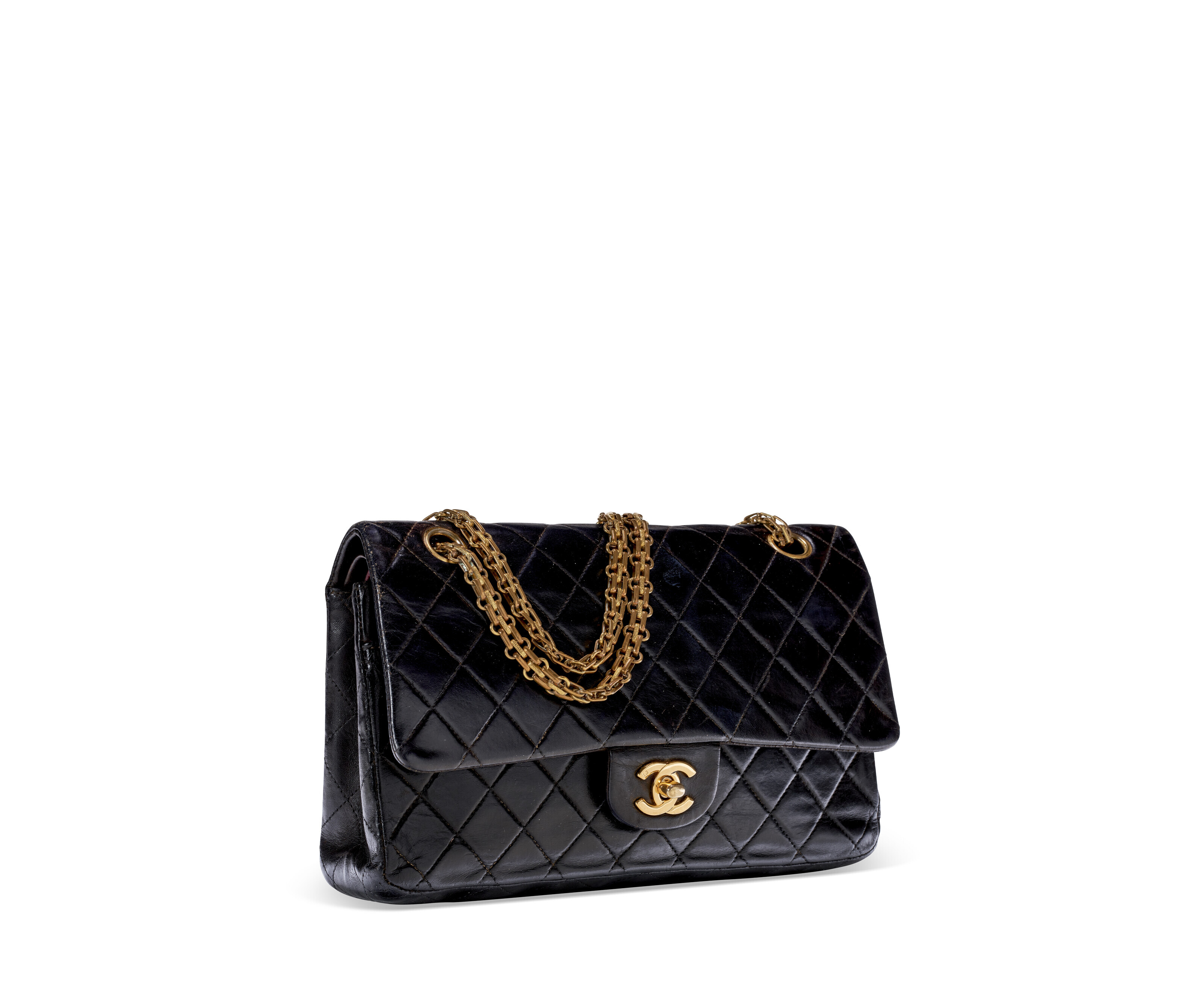 A BLACK LAMBSKIN LEATHER MEDIUM CLASSIC DOUBLE FLAP BAG WITH GOLD