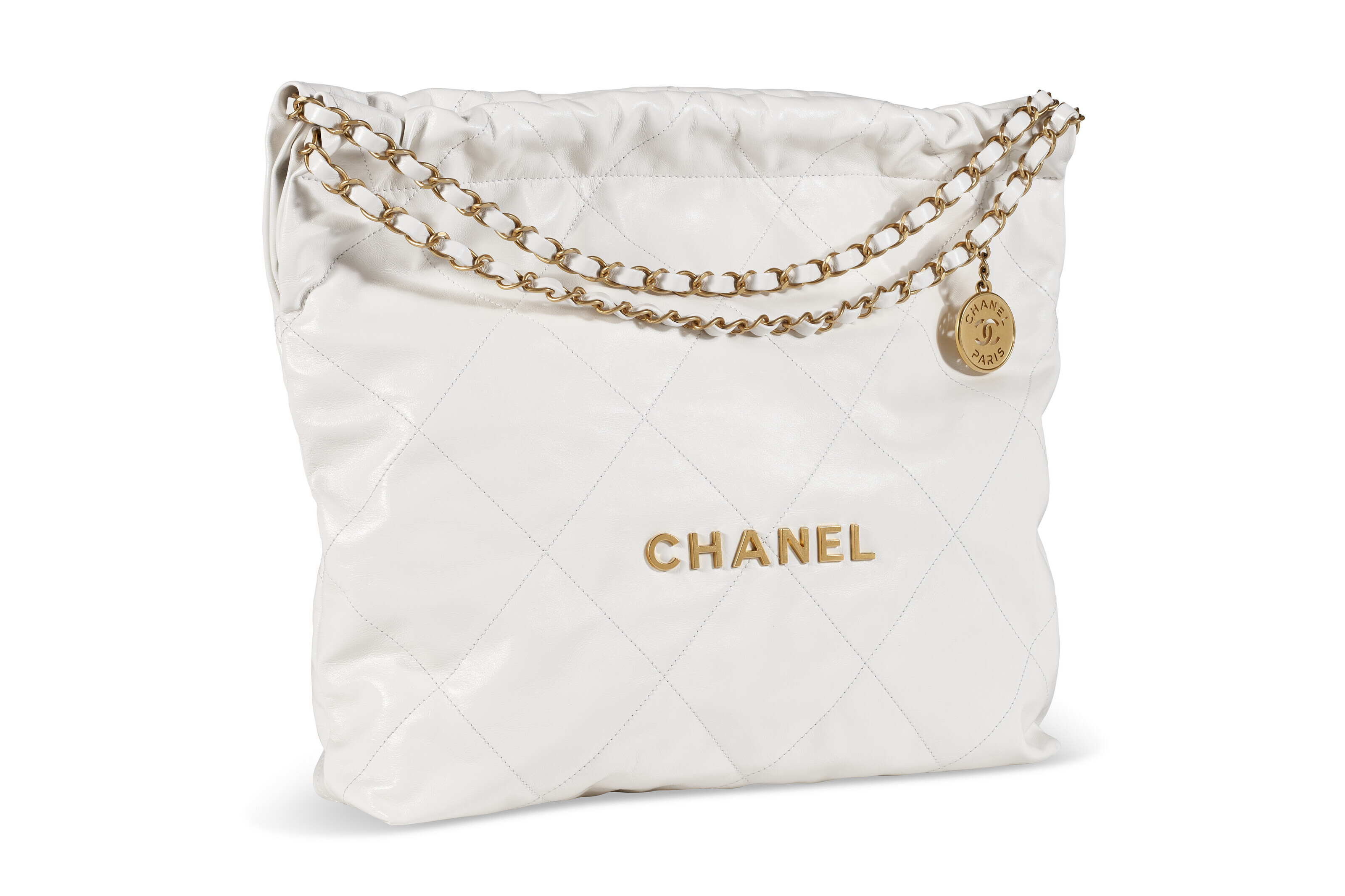 A WHITE CALFSKIN LEATHER 22 BAG WITH GOLD HARDWARE, CHANEL, CIRCA