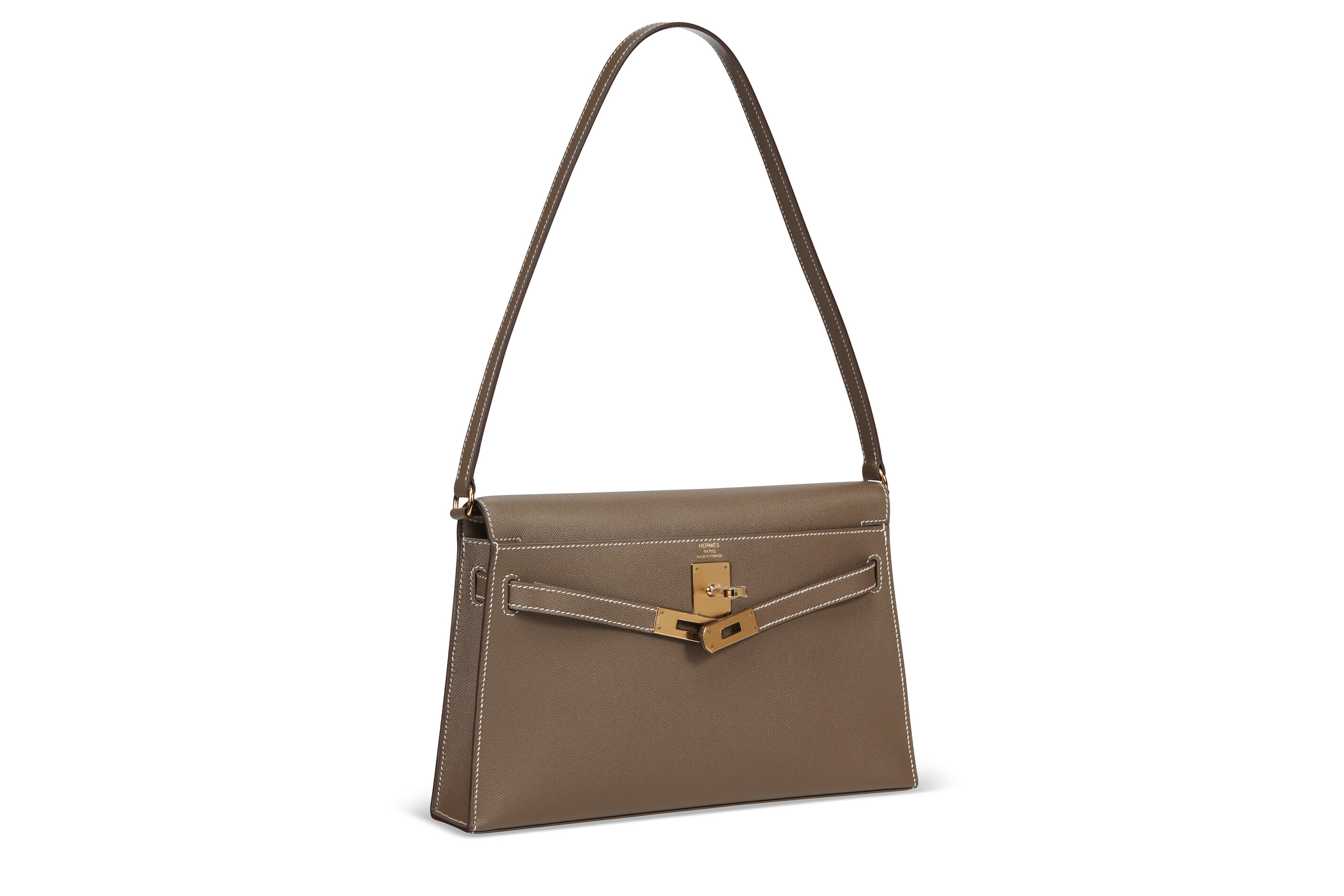 AN ÉTOUPE VEAU MADAME LEATHER KELLY ELAN WITH GOLD HARDWARE