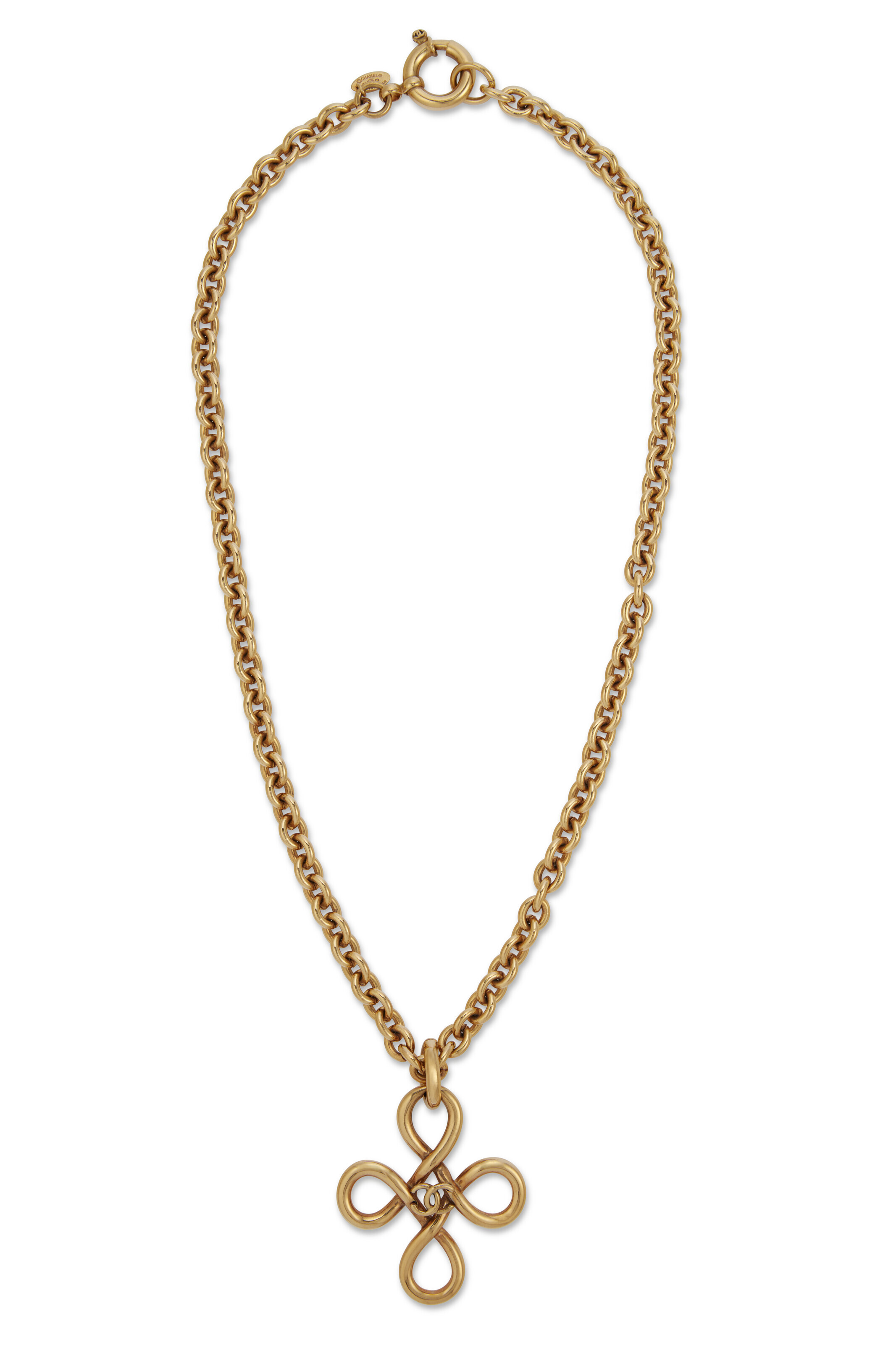 A GOLD-PLATED METAL TWIST CC CROSS NECKLACE, CHANEL, SPRING 1993