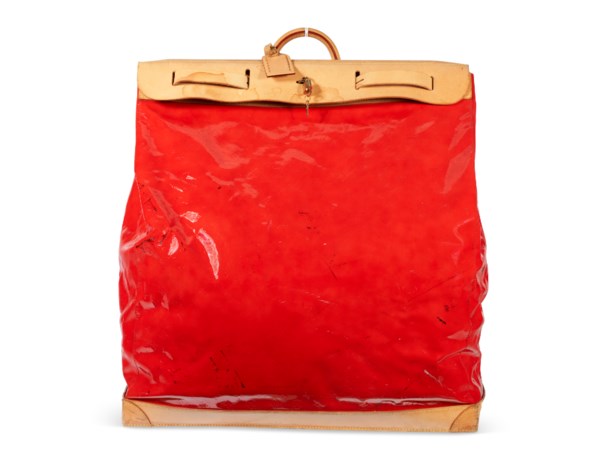 A RED MONOGRAM VERNIS STEAMER 65 BAG WITH GOLD HARDWARE, LOUIS