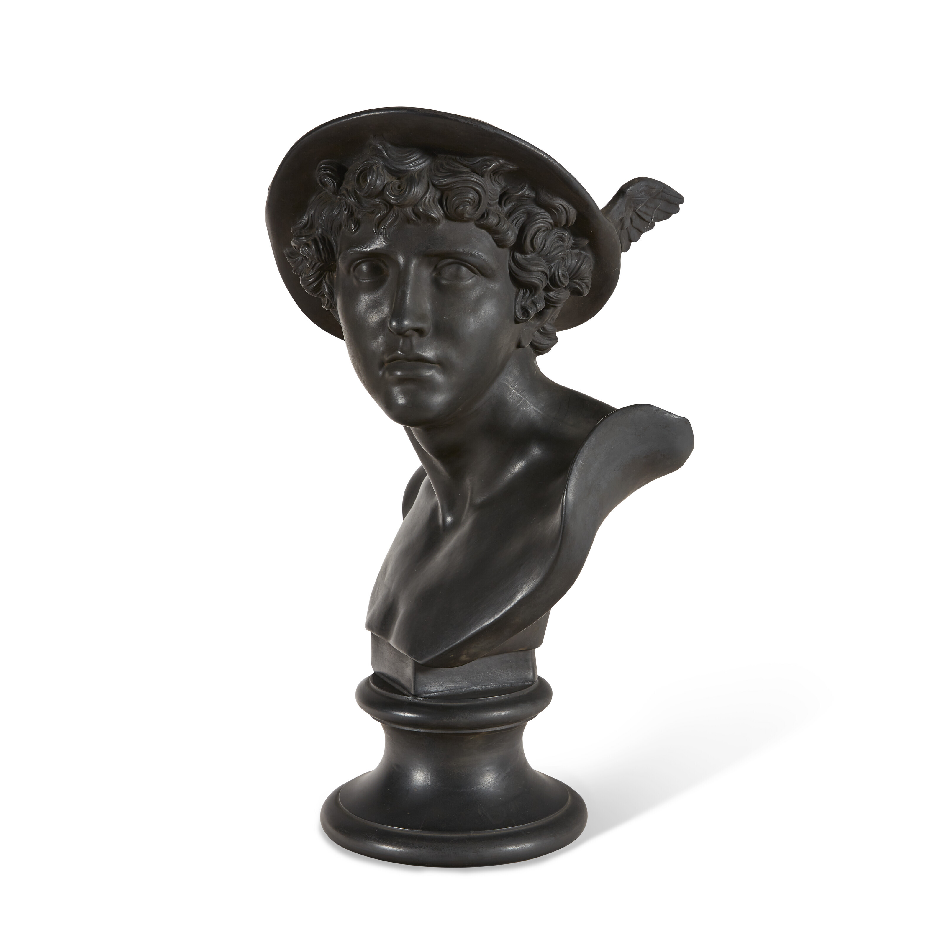 A WEDGWOOD BLACK BASALT BUST OF MERCURY, DATE CODE FOR 1897