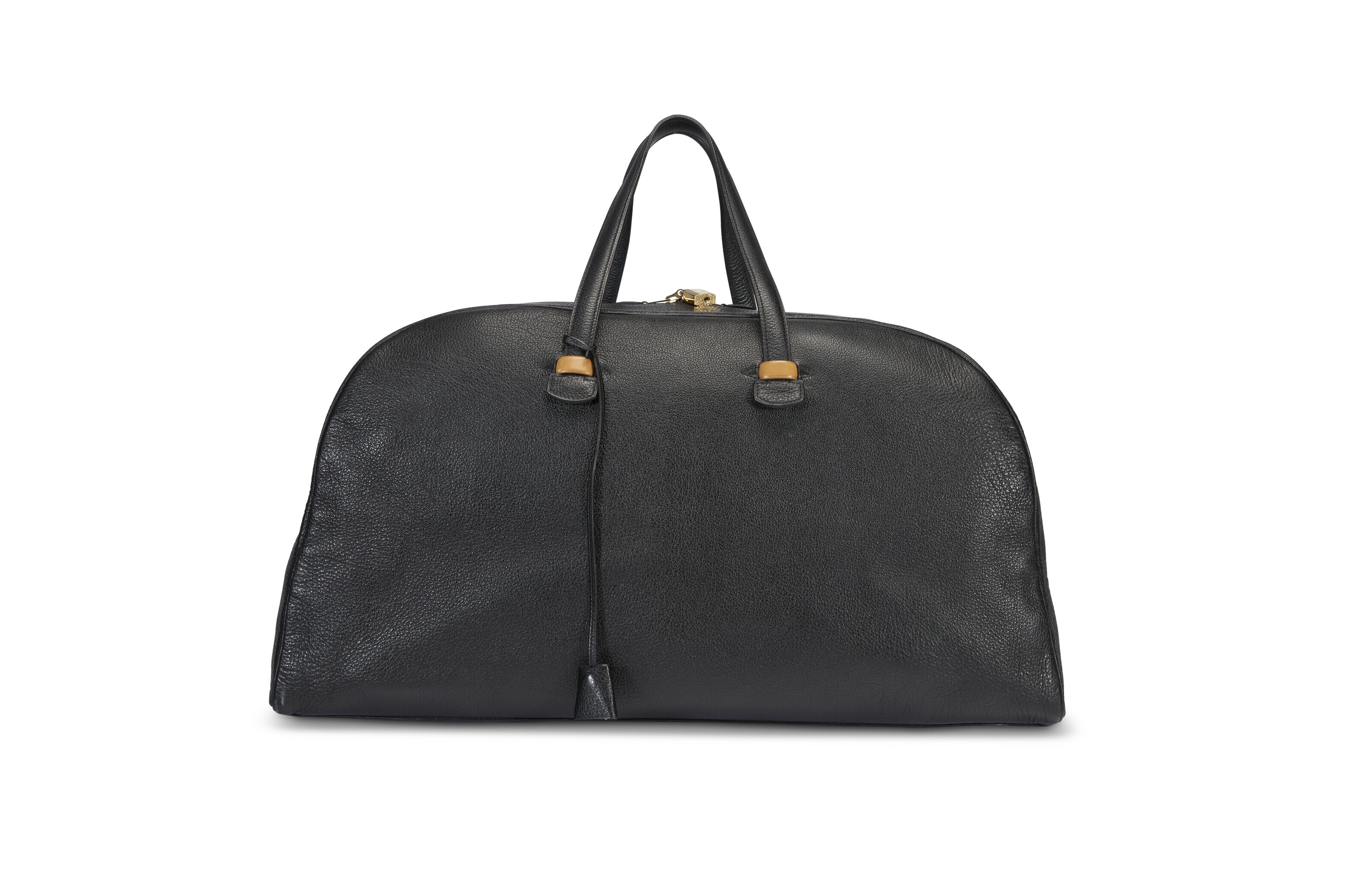A PERSONALIZED BLACK BUFFALO LEATHER GALOP 60 TRAVEL BAG WITH GOLD