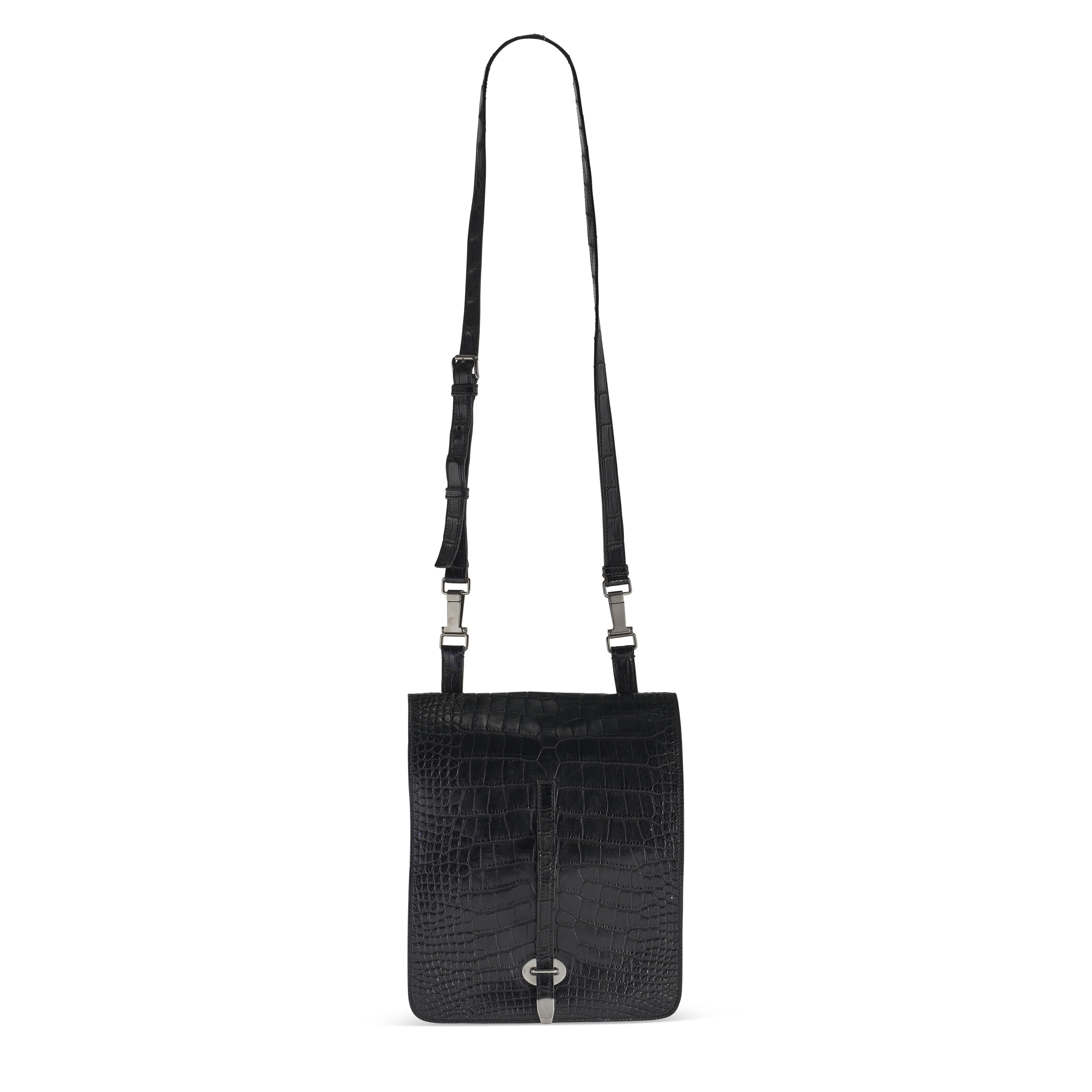 Black crossbody bag top with silver hardware