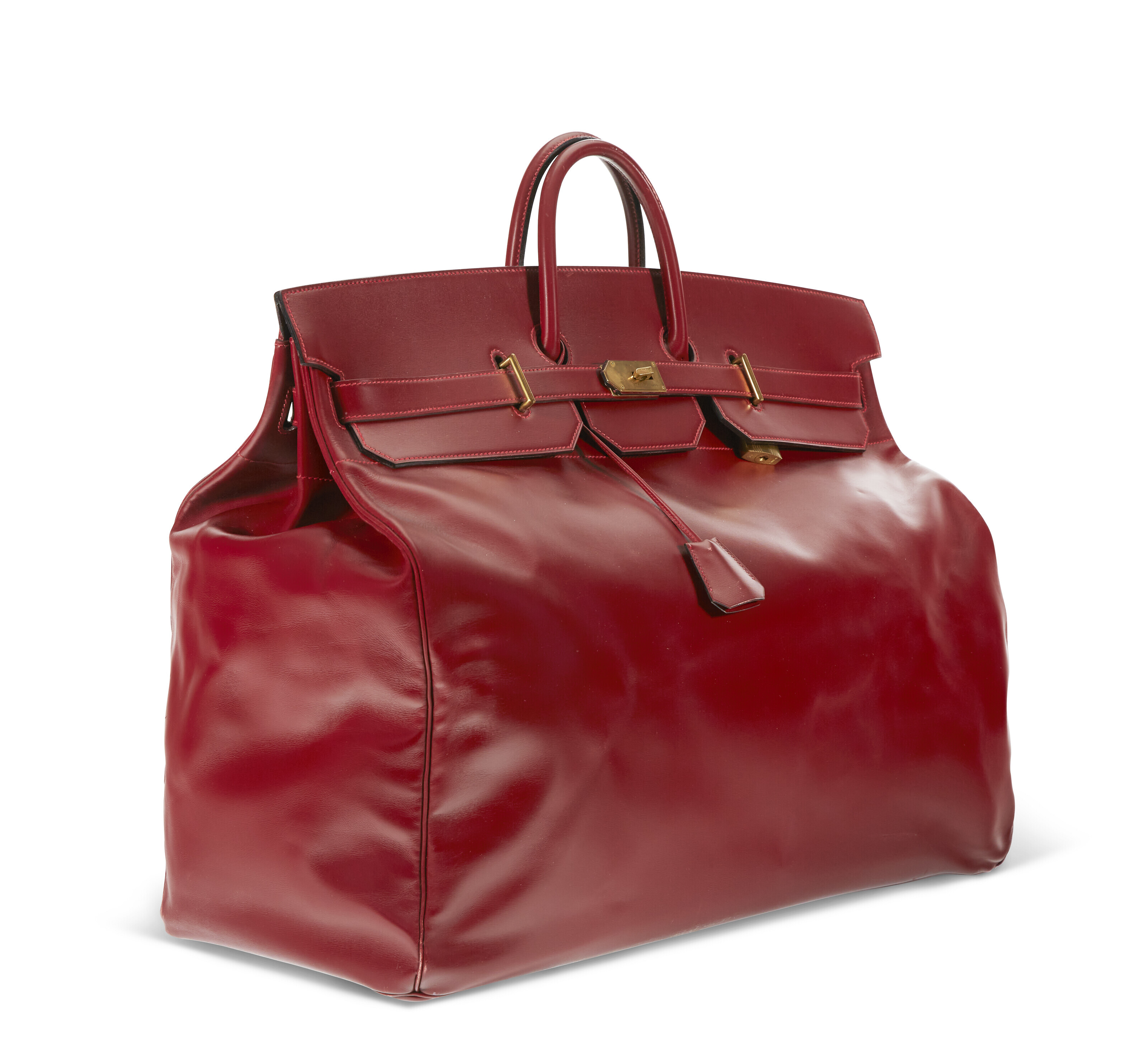 A PERSONALIZED ROUGE H CALF BOX LEATHER HAC BIRKIN 60 WITH GOLD