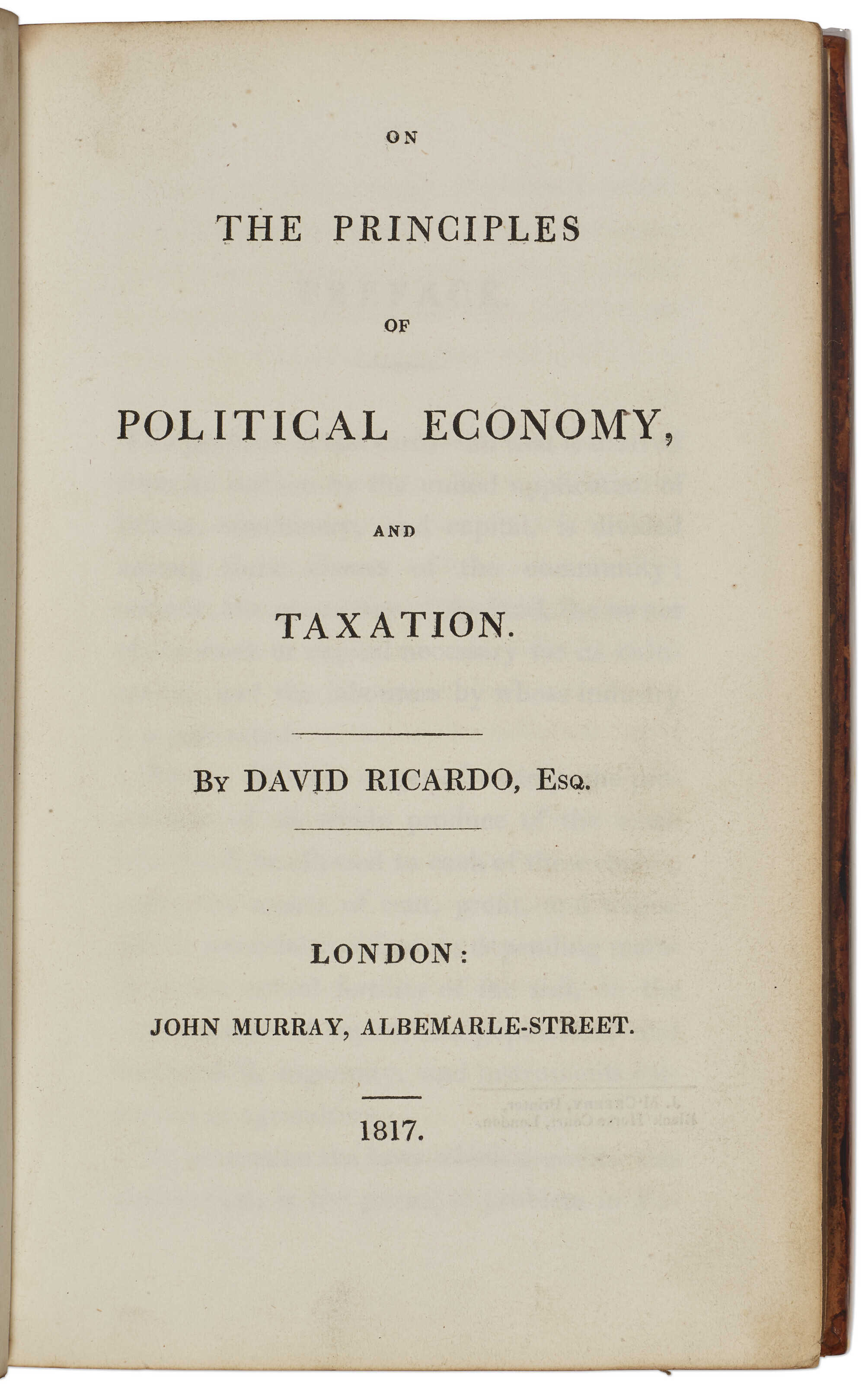 On the Principles of Political Economy, and Taxation, David Ricardo ...