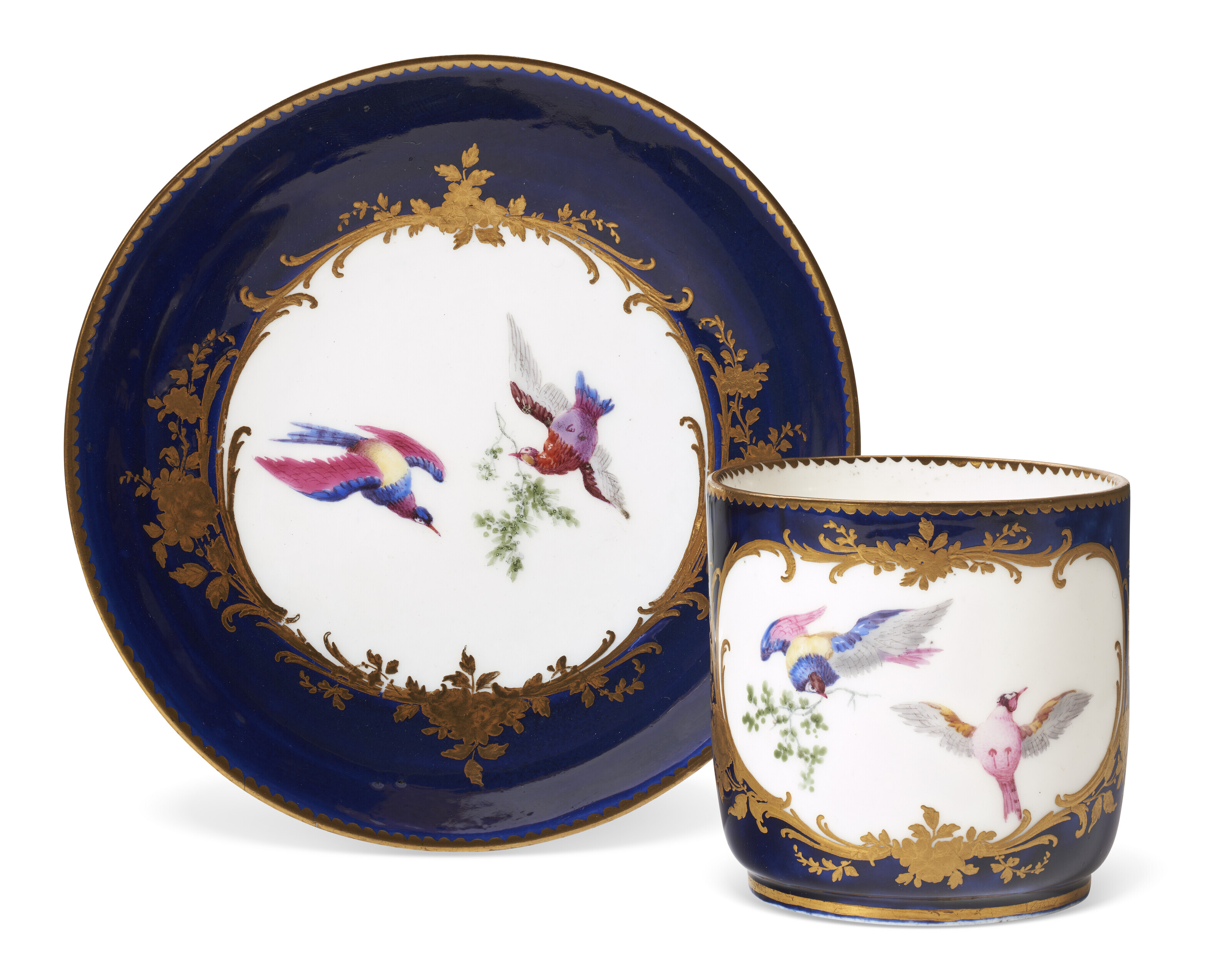 A SEVRES PORCELAIN BLEU LAPIS CUP AND SAUCER, CIRCA 1756-1759