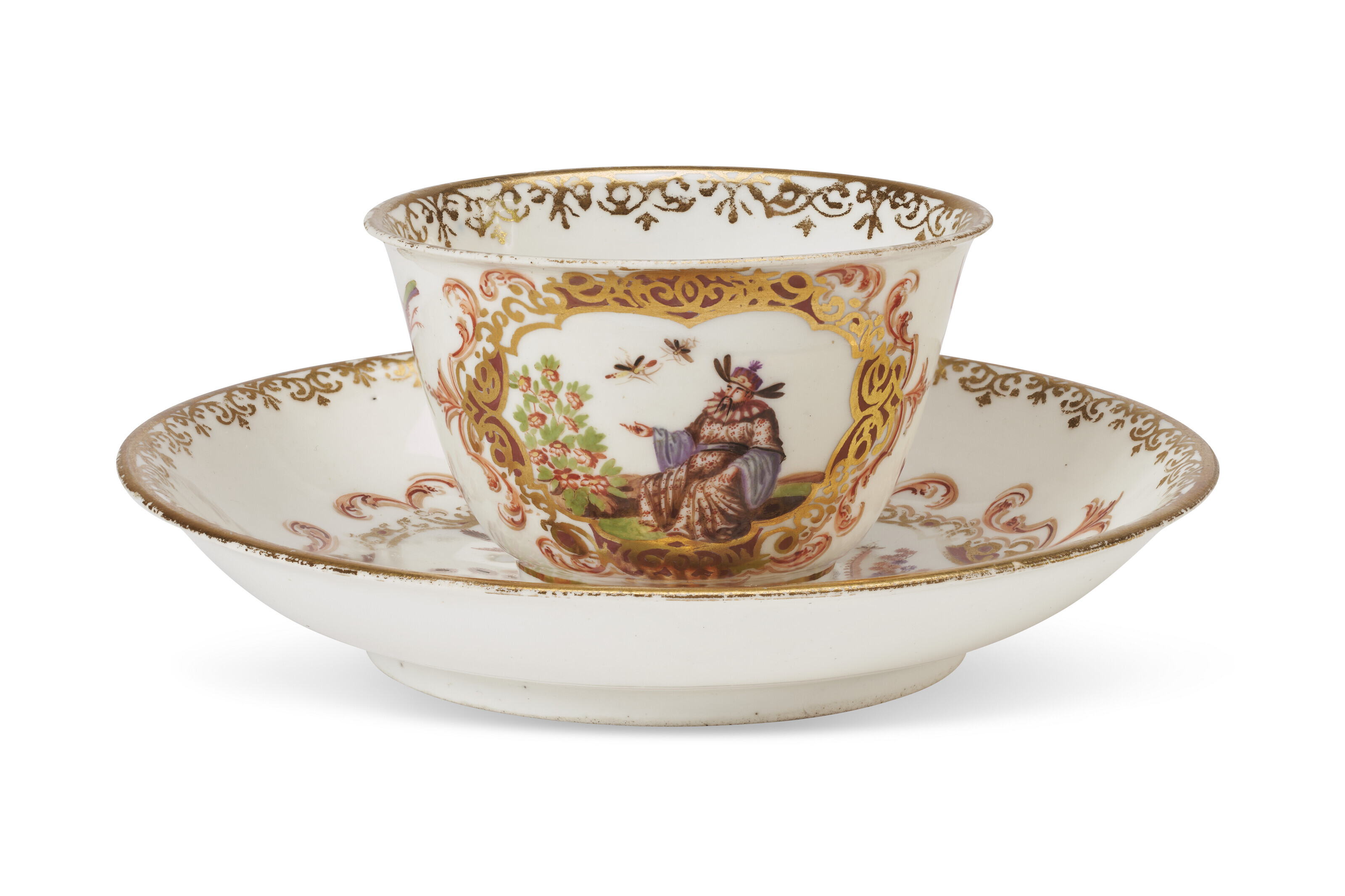 A MEISSEN PORCELAIN CHINOISERIE COFFEE-POT, A COVER AND A TEABOWL