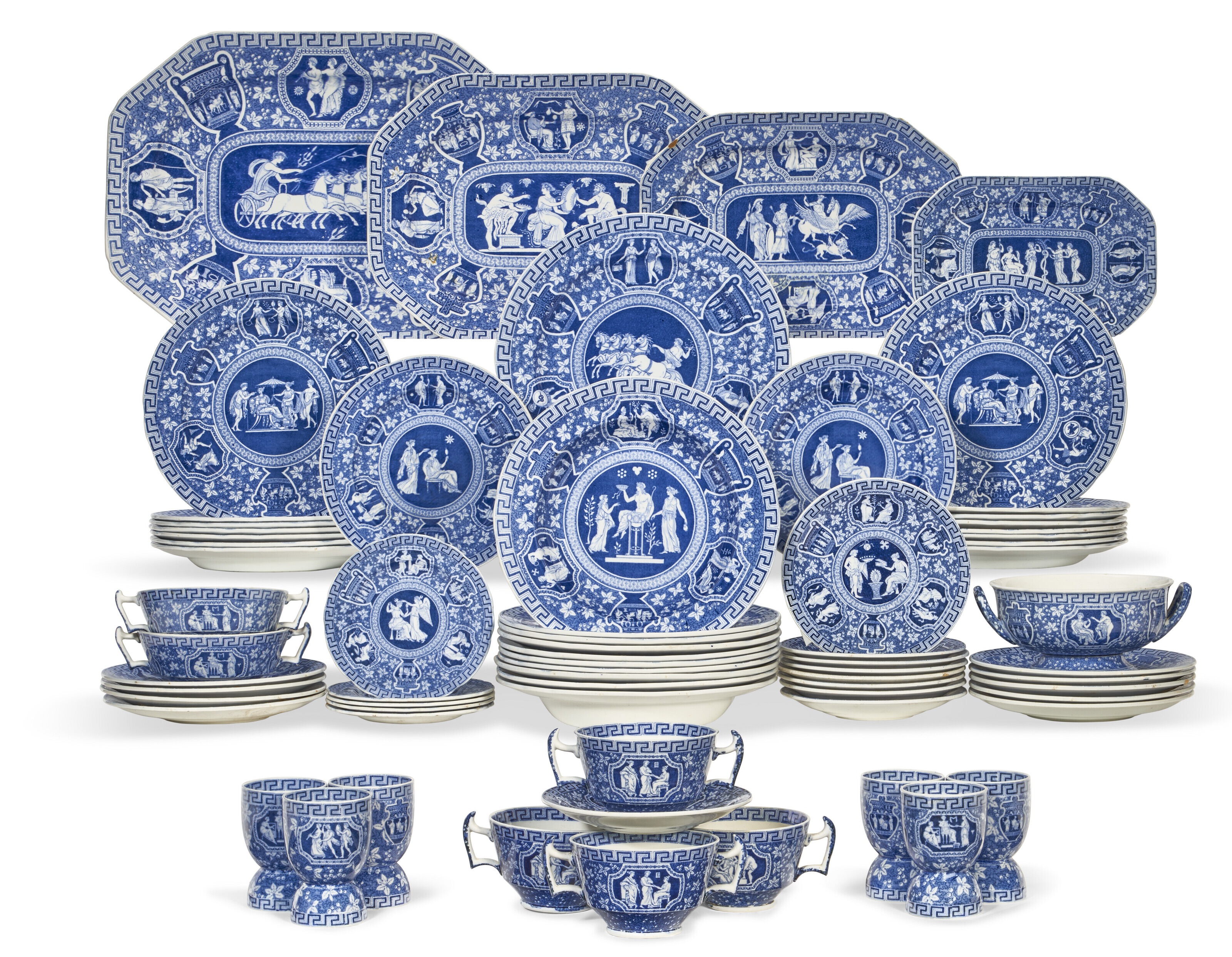 A COPELAND SPODE PORCELAIN BLUE AND WHITE 'GREEK' PATTERN PART