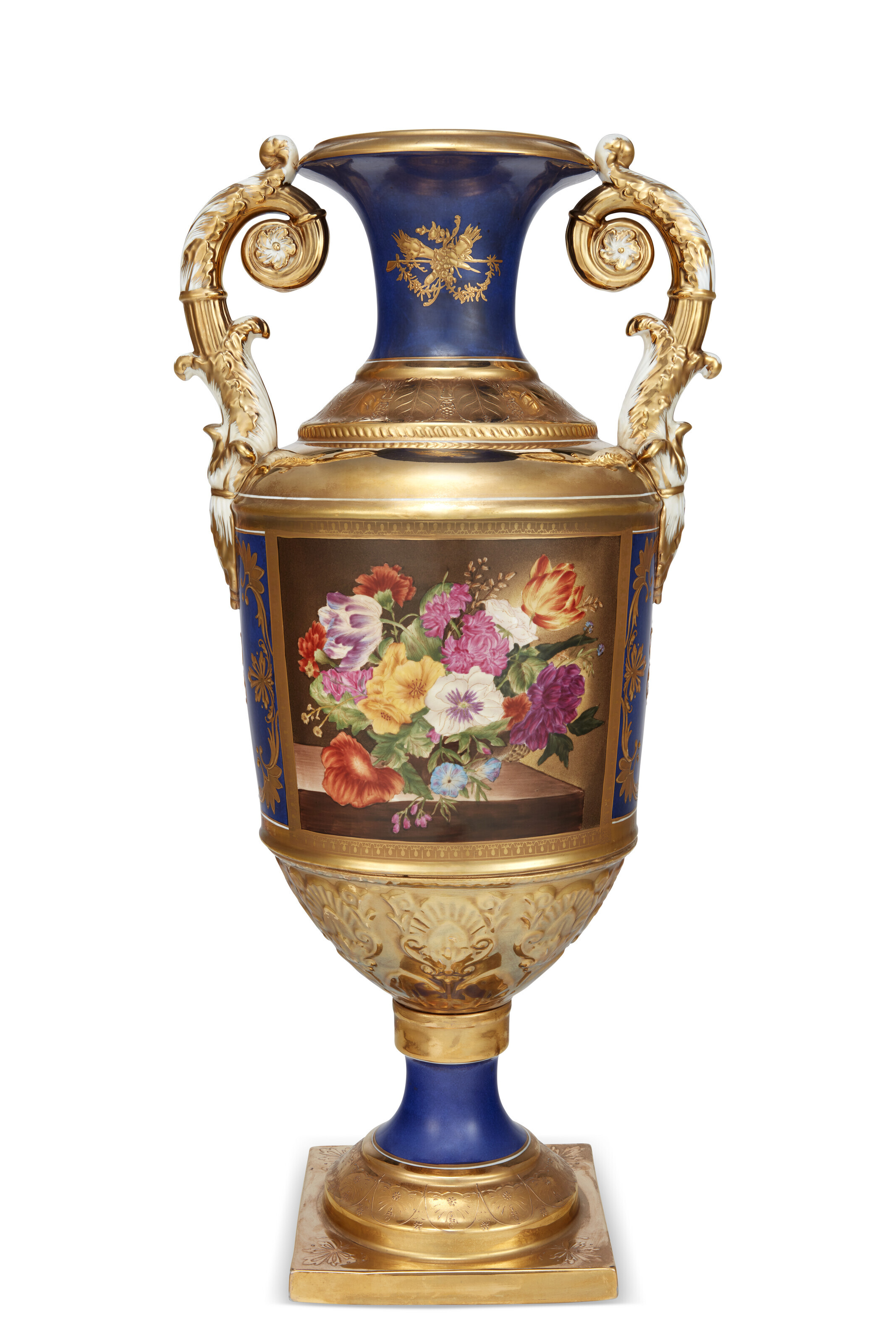 A RUSSIAN TWO-HANDLED PORCELAIN VASE, BY THE GARDNER PORCELAIN
