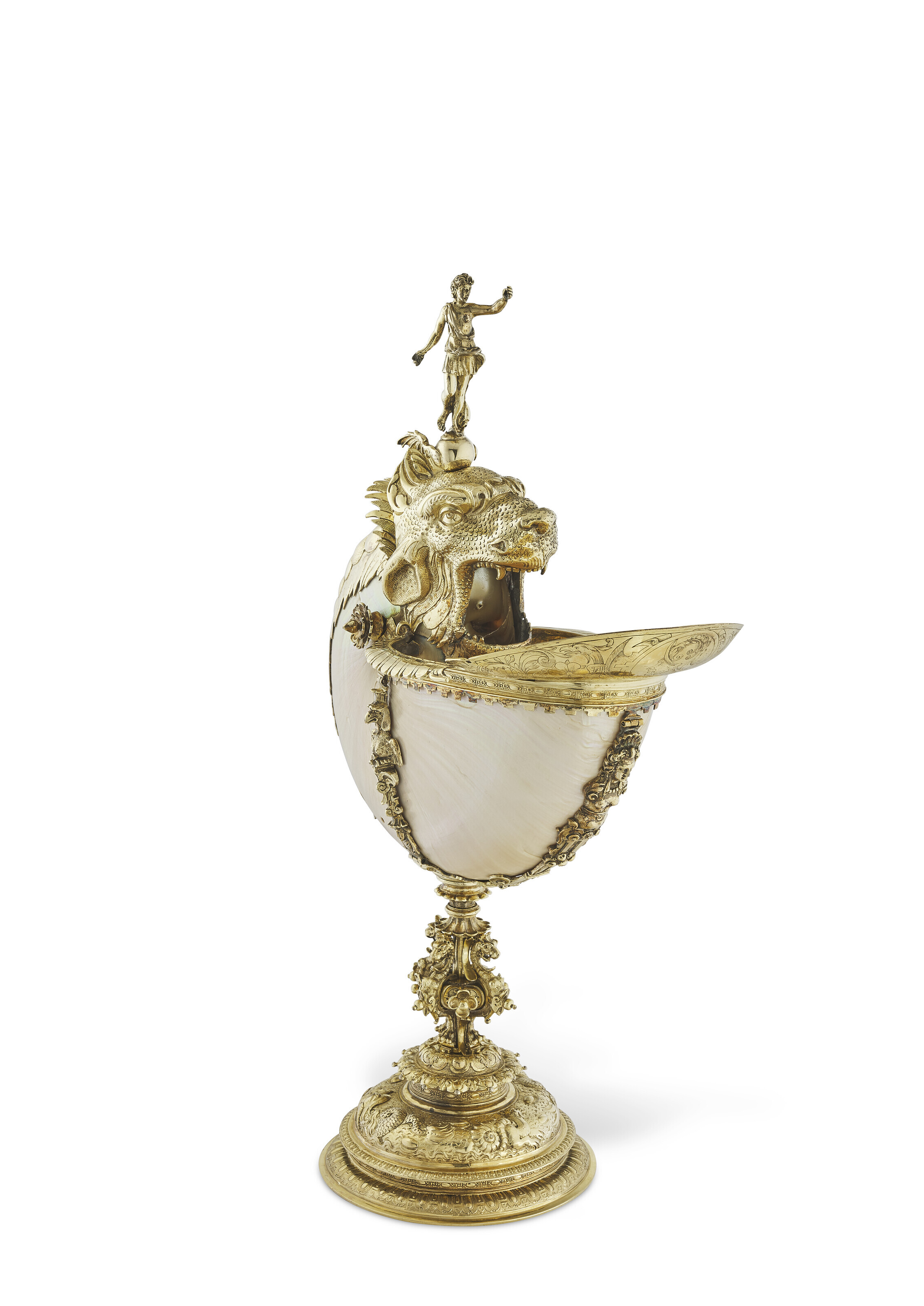 A Dutch silver-gilt mounted nautilus cup, mark of Cornelis Jansz van der Burch, 1607. 13&frac14; in (33.7 cm) high. Estimate: $100,000-150,000. Offered in Rothschild Masterpieces on 11 October at Christie's in New York