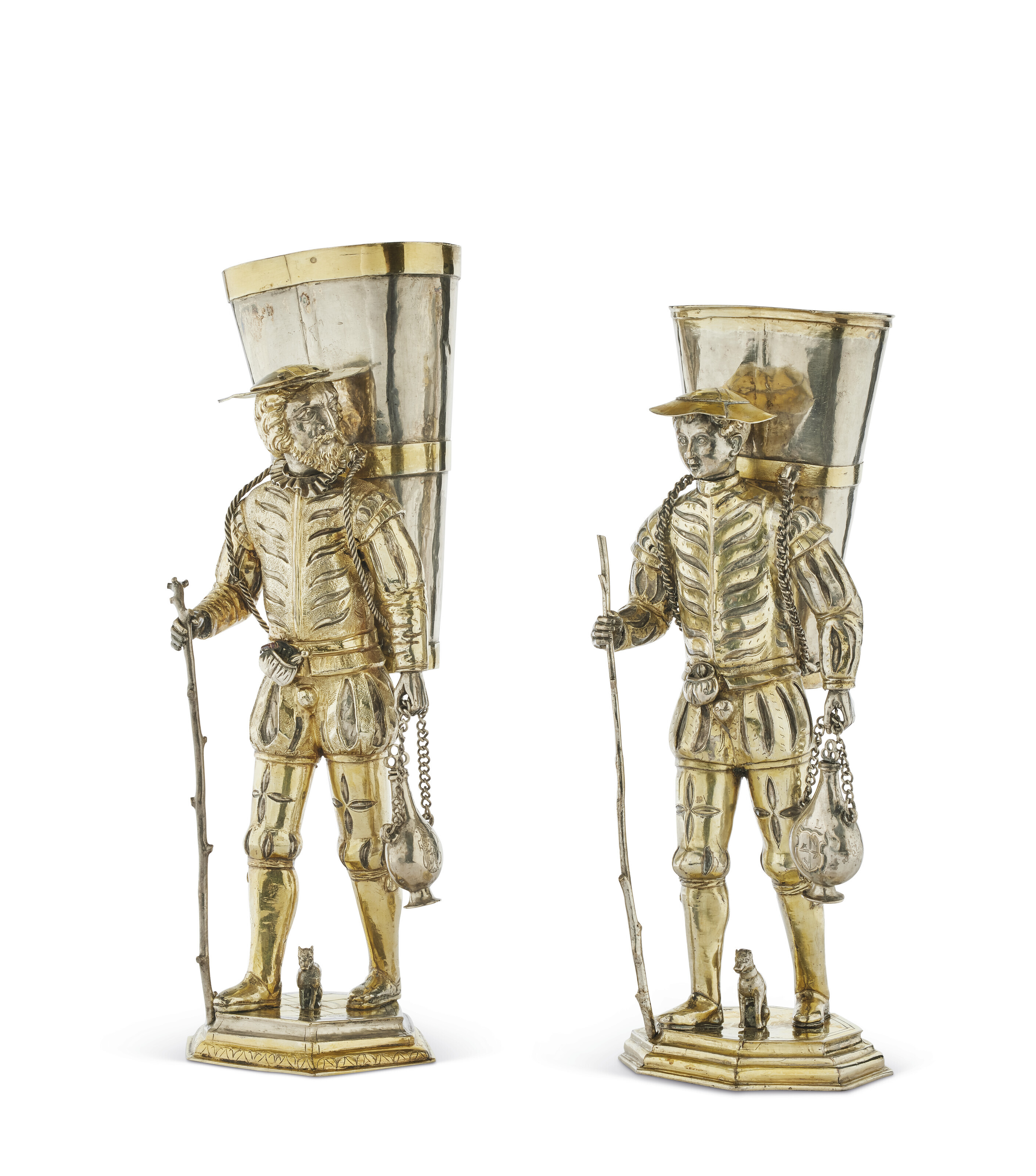 TWO SPANISH JEWELLED SILVER-GILT FIGURES OF MARY MAGDALENE
