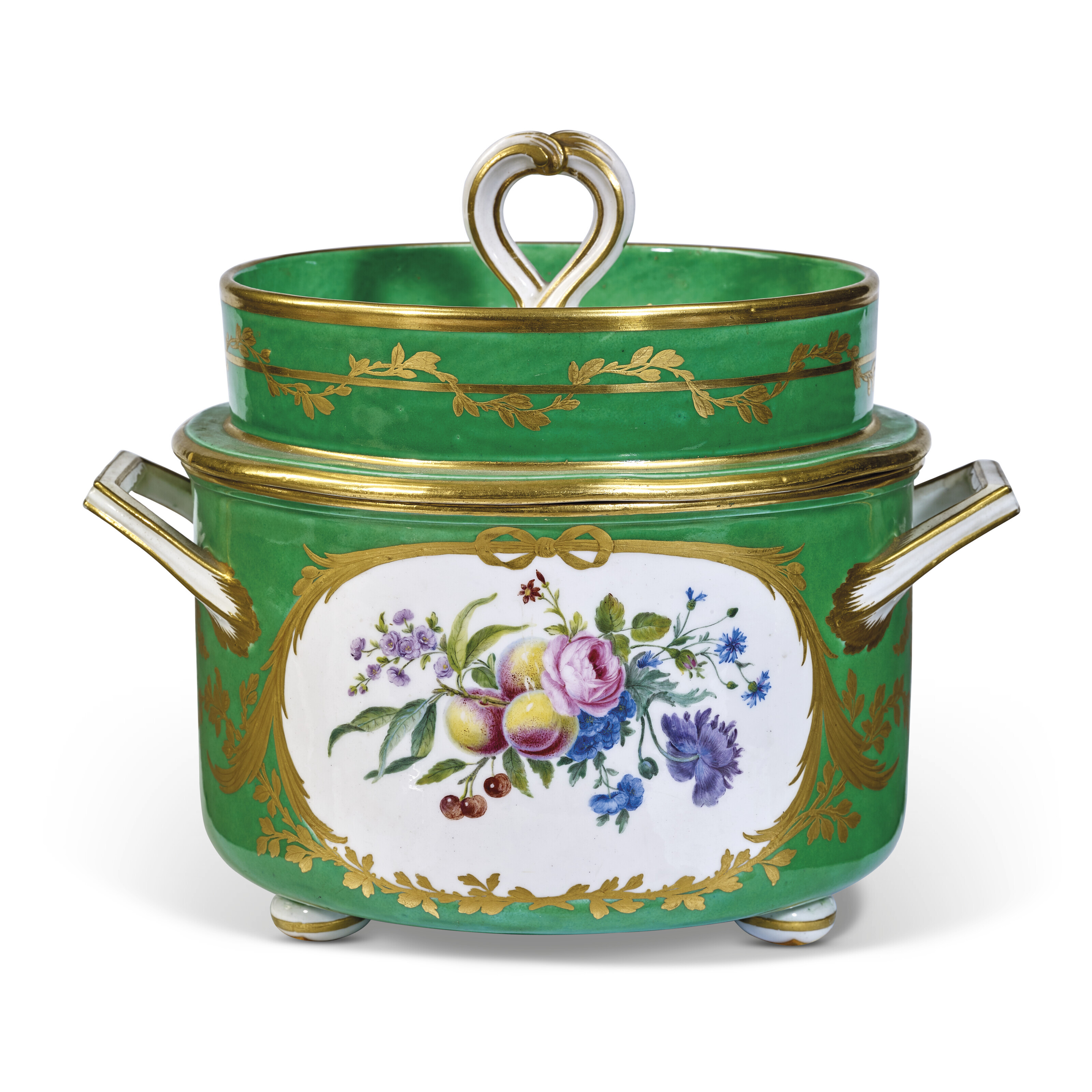 A SEVRES PORCELAIN GREEN-GROUND PART DINNER SERVICE, CIRCA 1777