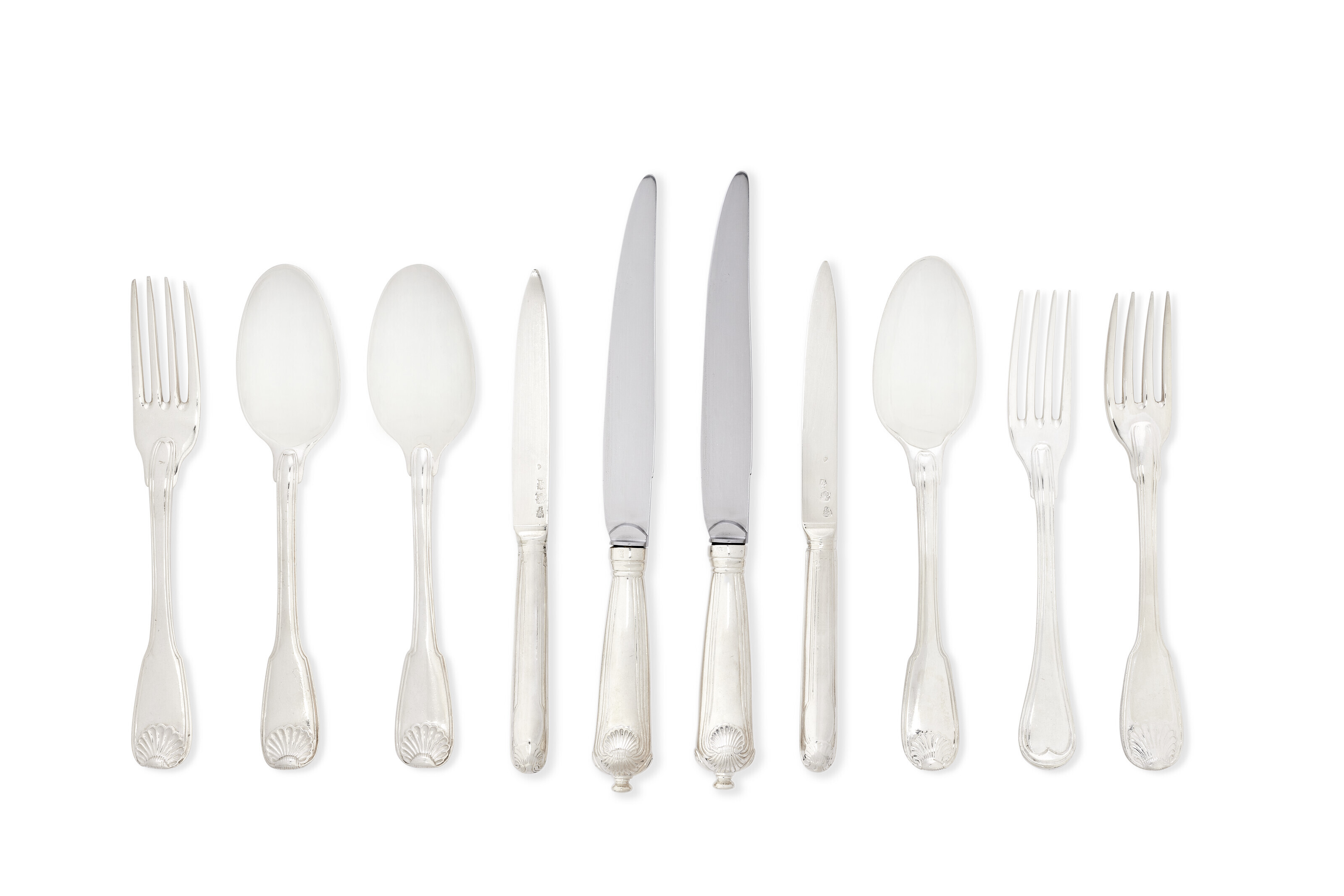 A LOUIS XV AND XVI ASSEMBLED SILVER FLATWARE SERVICE, MOST PARIS