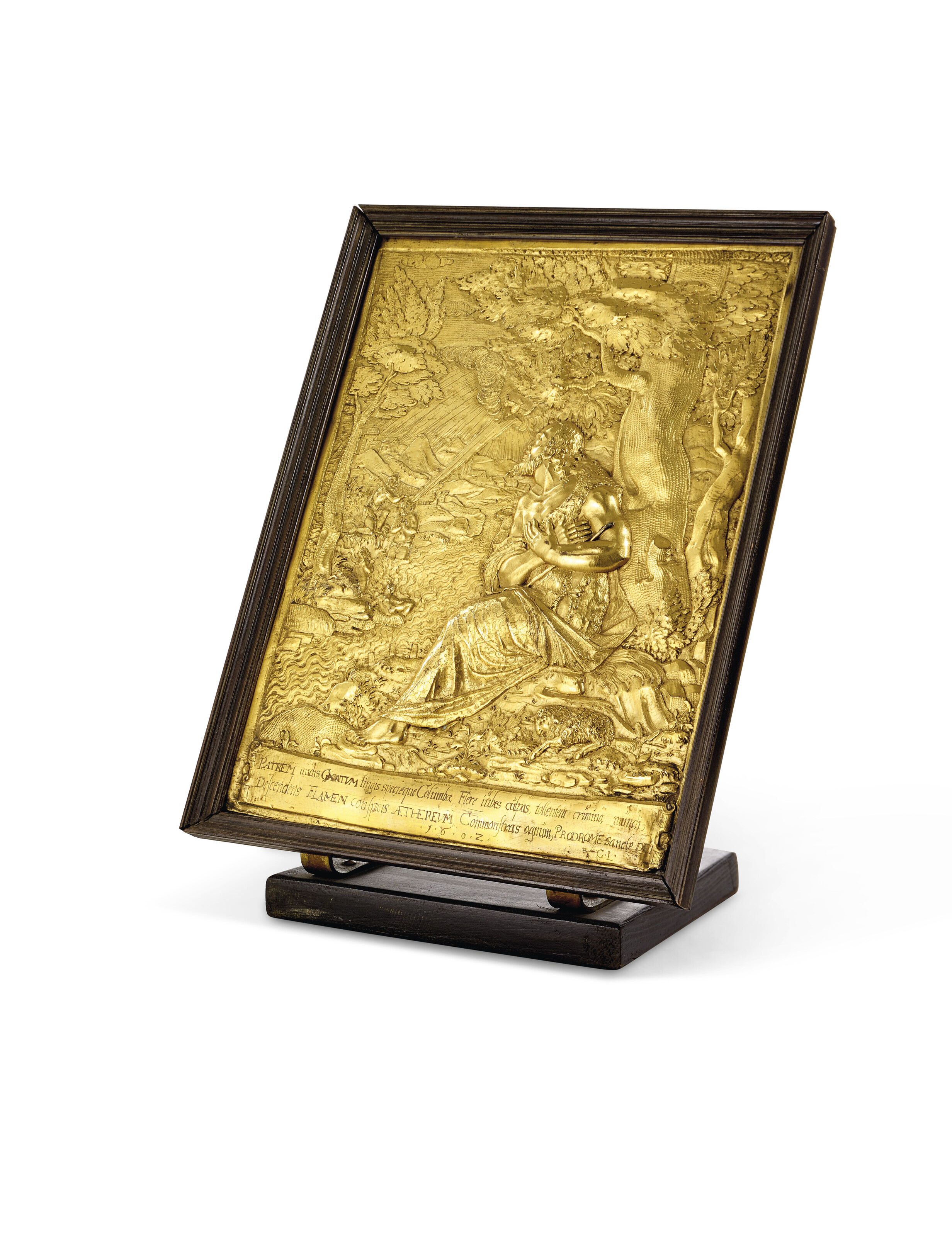 A RECTANGULAR GILT-COPPER PLAQUE DEPICTING SAINT JOHN THE BAPTIST