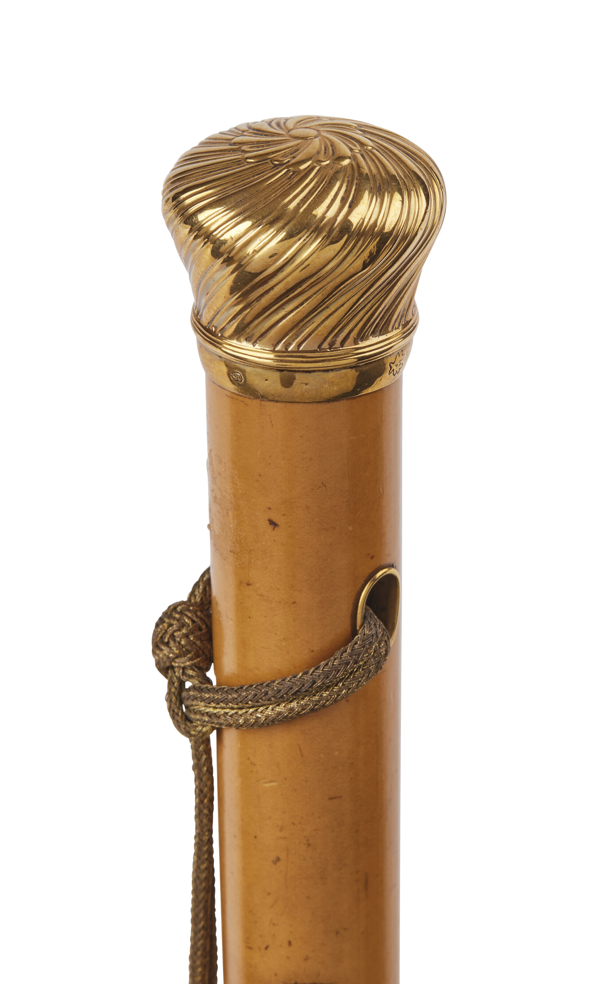 A JEWELED GOLD-MOUNTED WALKING STICK SET WITH A LARGE