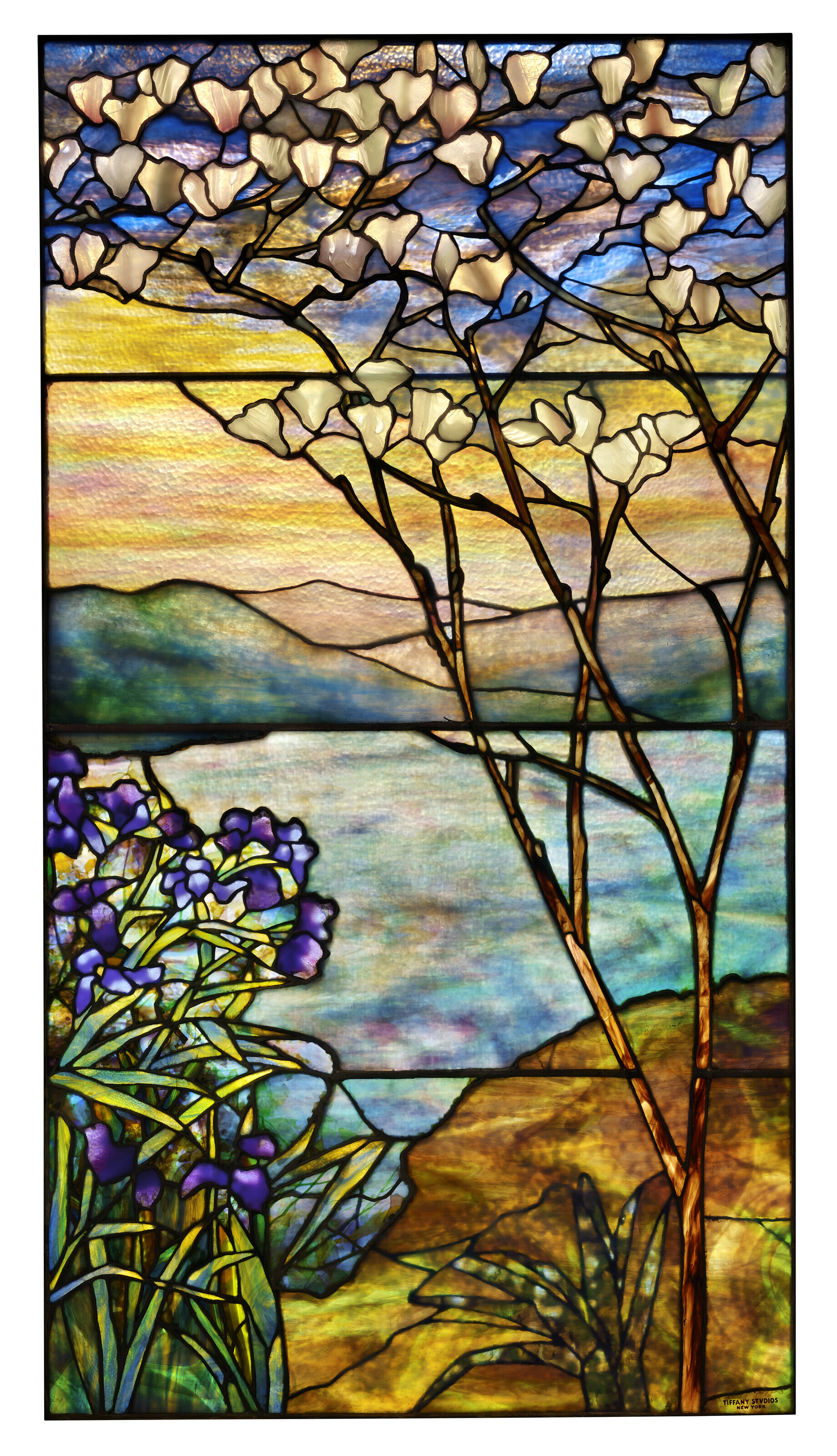 TIFFANY STUDIOS, 'Landscape with Magnolias and Irises