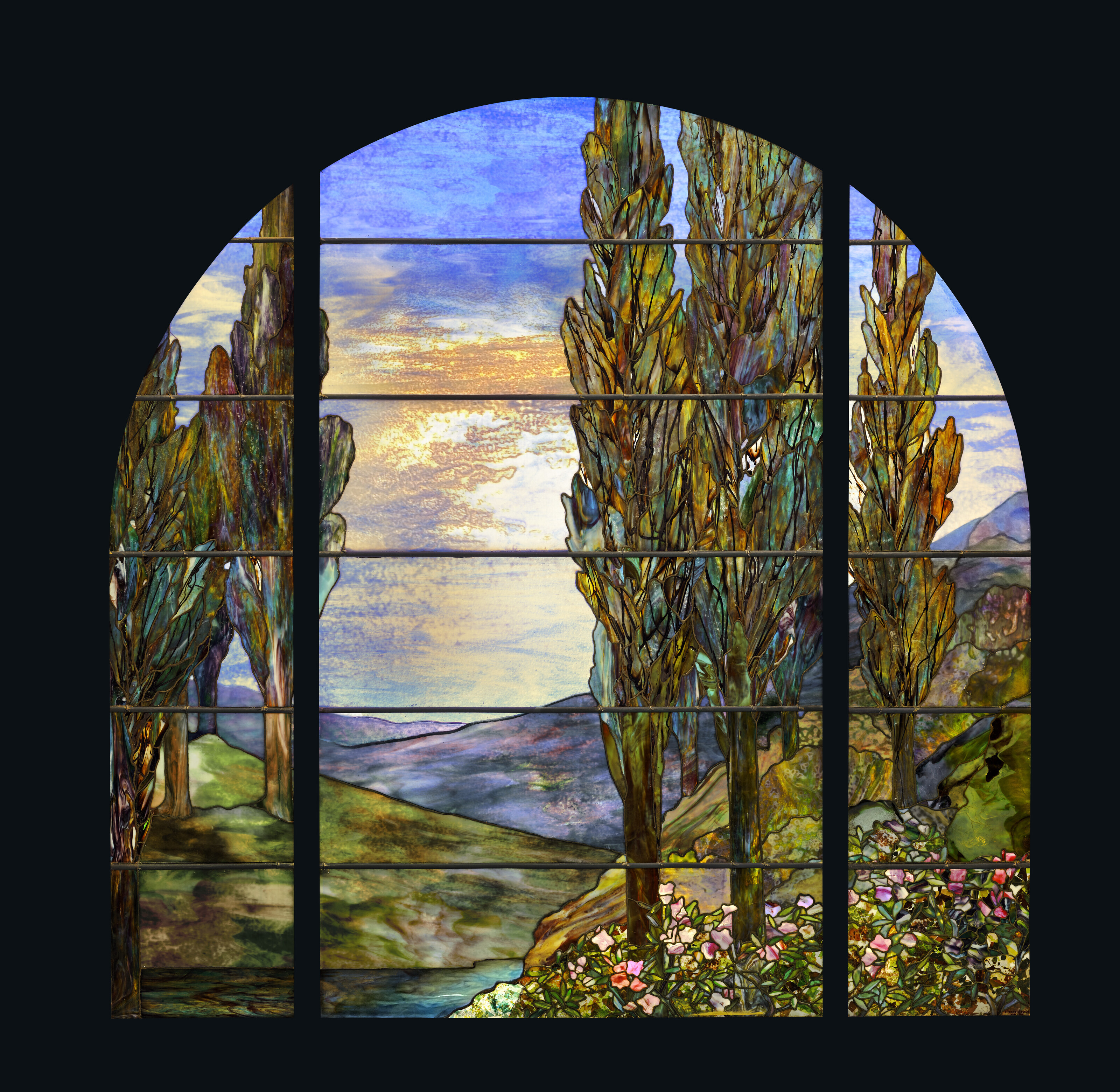 TIFFANY STUDIOS, 'Cypress and Azalea' Landscape Window for