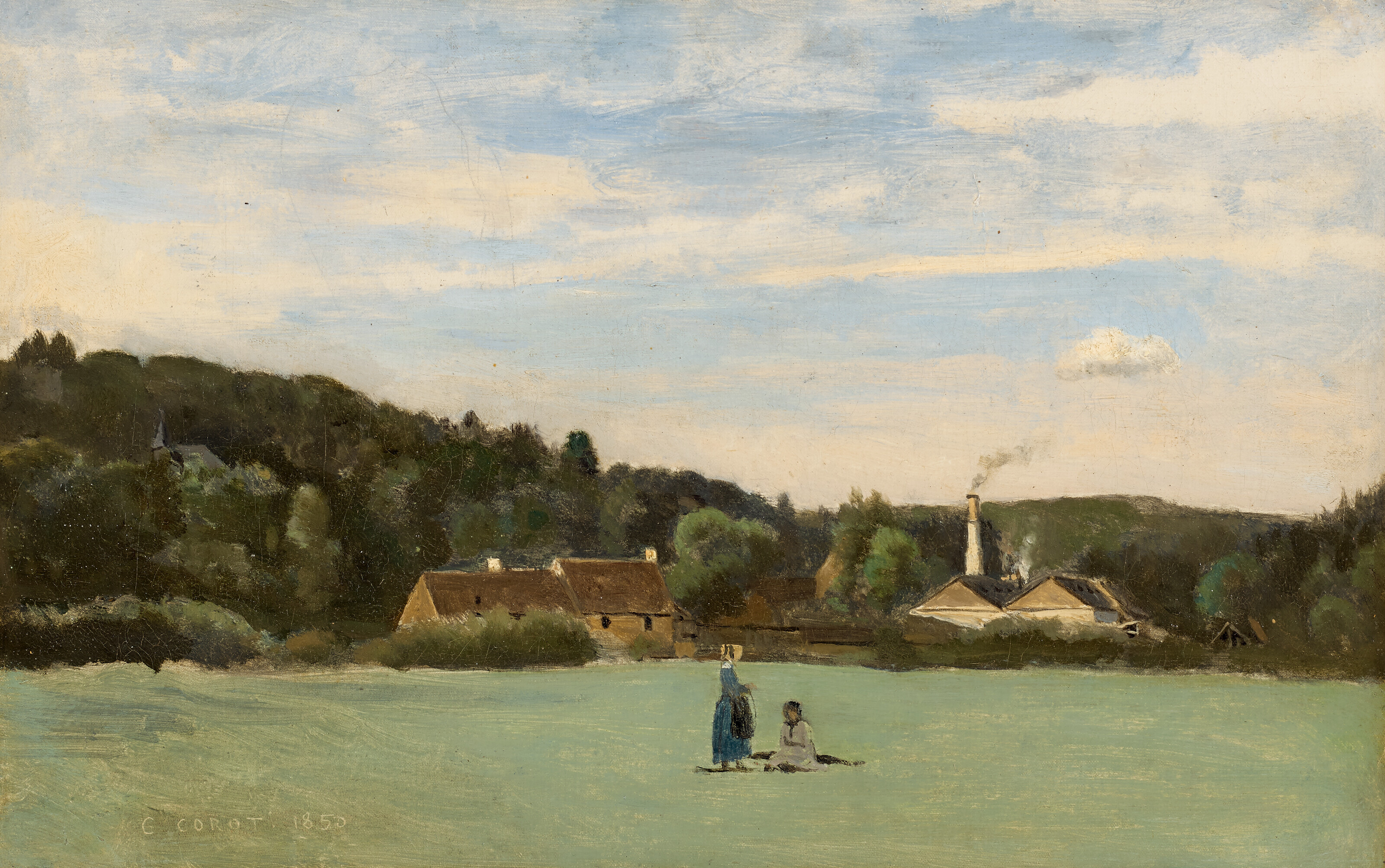 Bourberouge. Deux jeunes filles dans une prairie