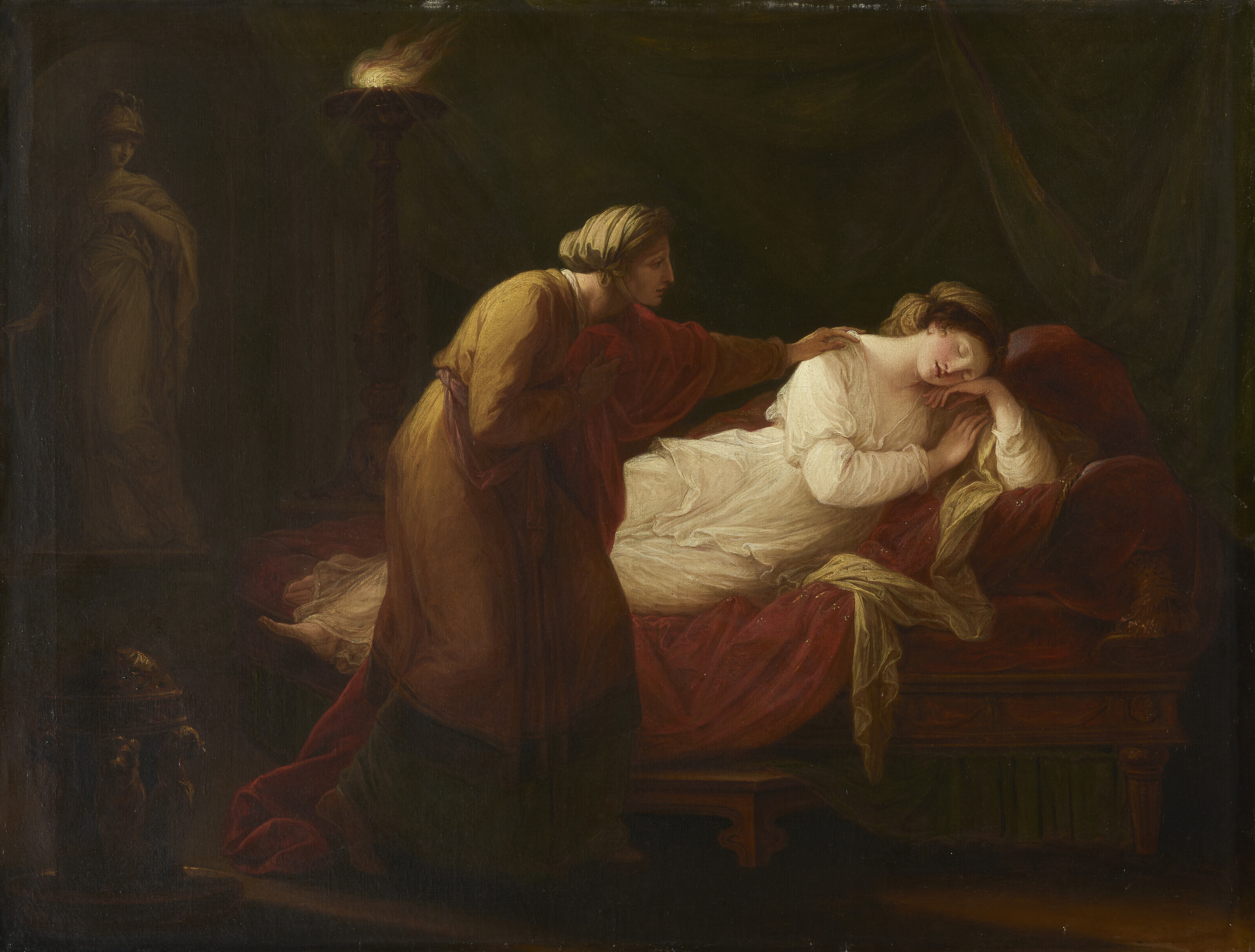 Angelica Kauffman, R.A. (1741-1807) and Studio, Penelope awakened by Euryclea with the news of Ulysses' Return, 1773. Oil on canvas. 31 x 41⅛ in (78.7 x 104.5 cm). Sold for $214,200 in Remastered: Old Masters from the Collection of J.E. Safra &ndash; Selling Without Reserve on 24 May at Christie&rsquo;s in New York