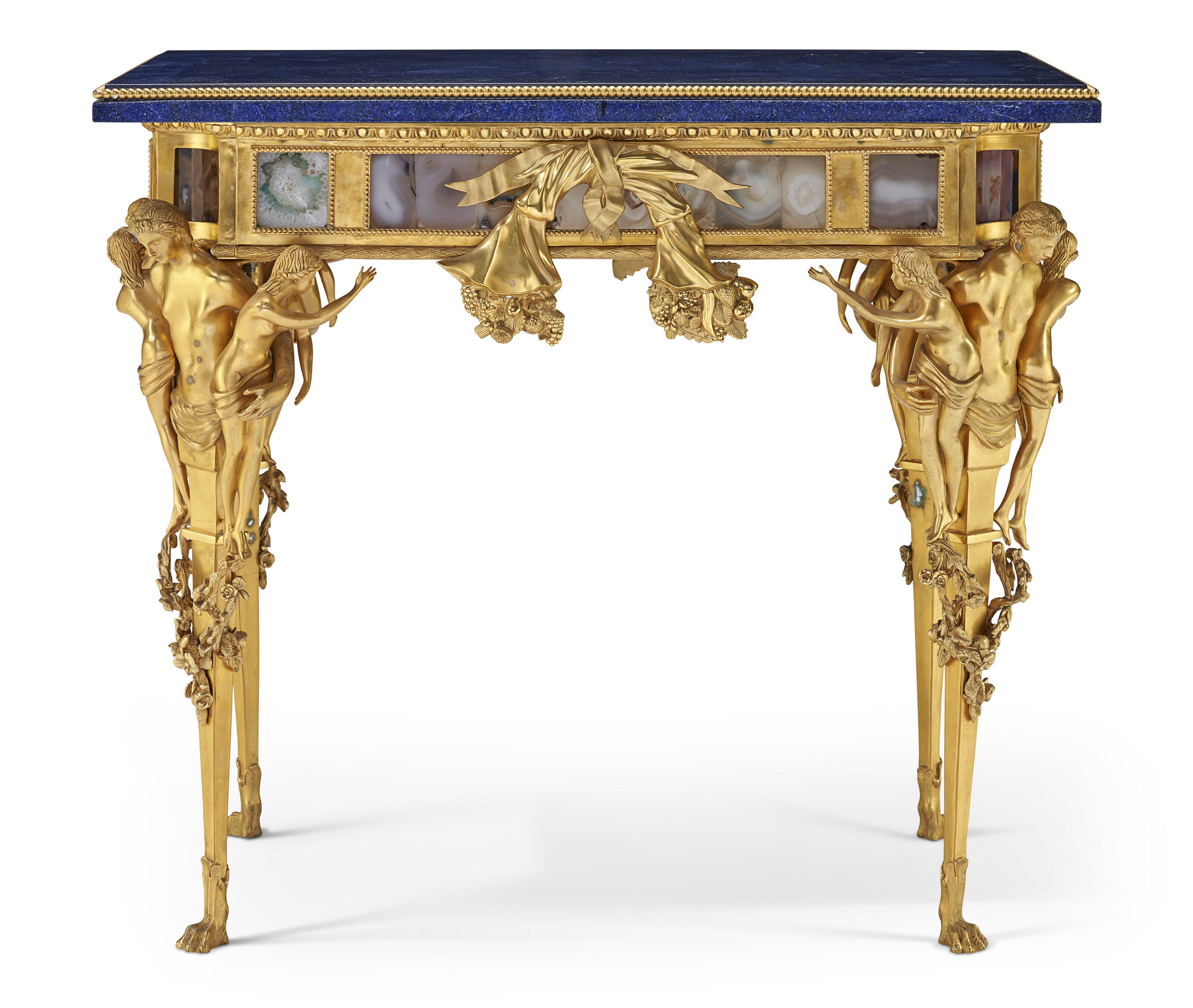 A FRENCH ORMOLU, AGATE-INSET AND LAPIS LAZULI CENTER TABLE, MODERN