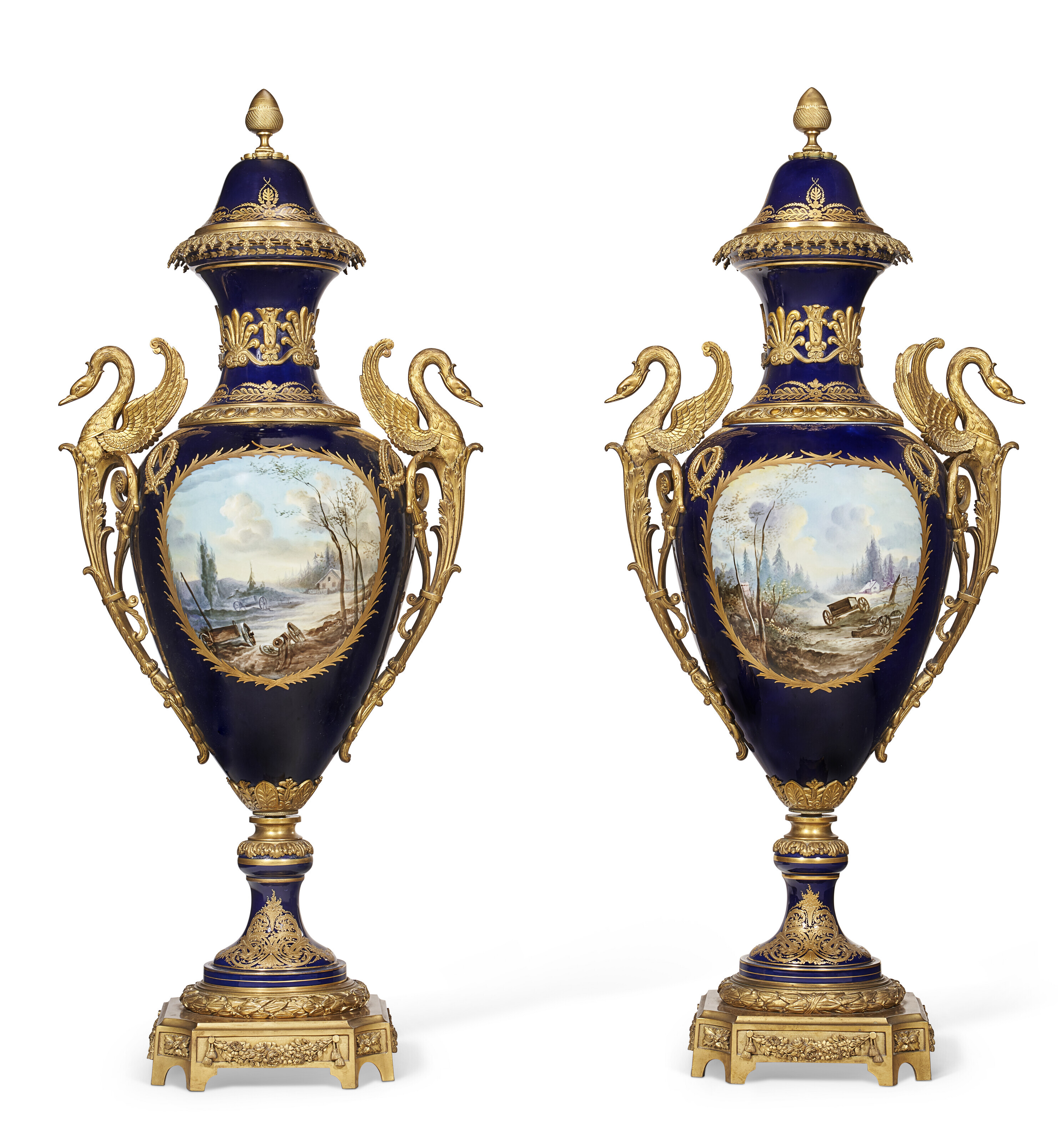 Louis Valtat、VASE、海外版超希少レゾネ、新品額付 A PAIR OF VERY LARGE ORMOLU-MOUNTED SEVRES STYLE PORCELAIN COBALT