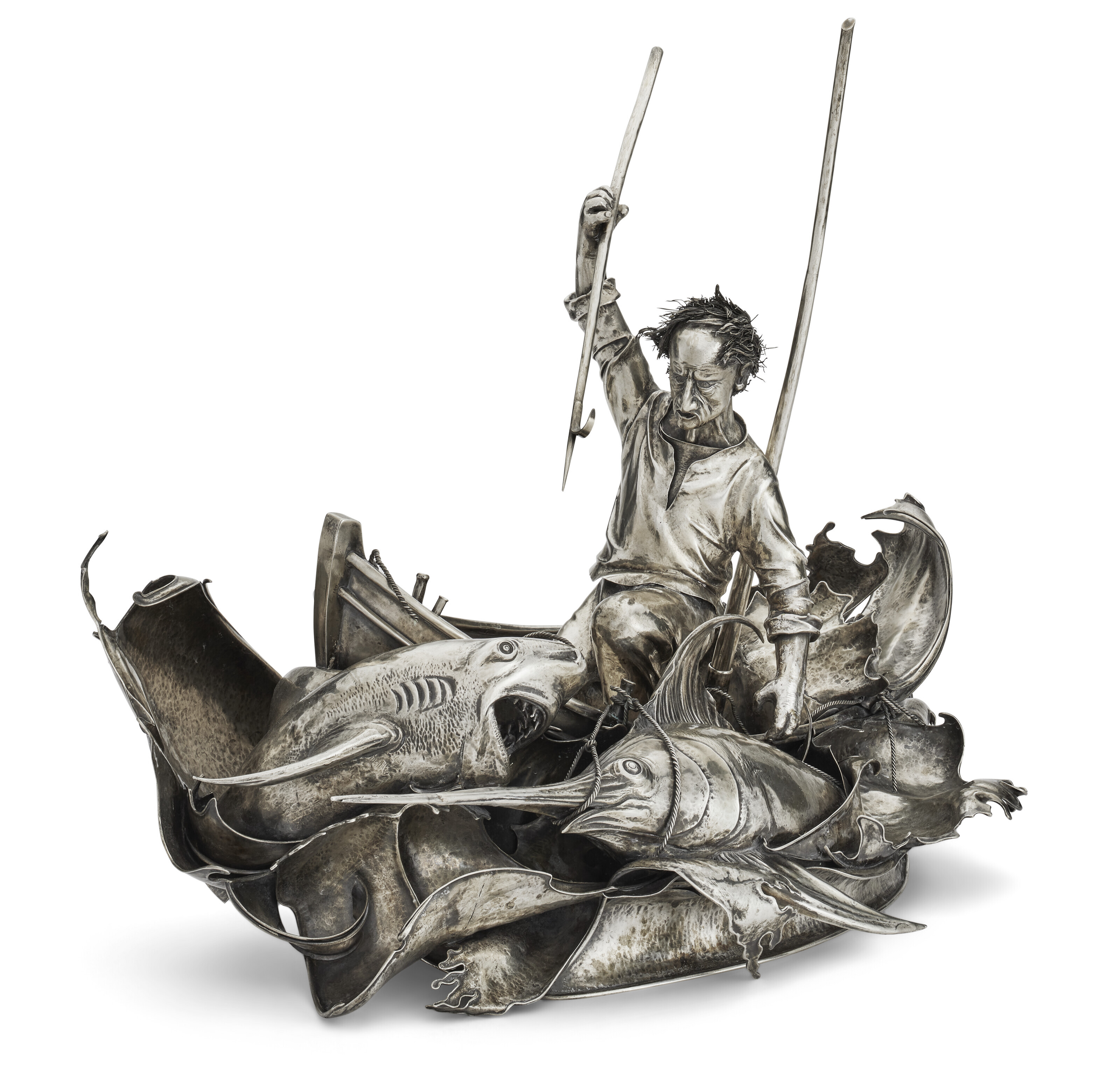 The Old Man and The Sea: an Italian silver figural centrepiece. Mark of Gianmaria Buccellati, Milan, second half of 20th century. Sold for $100,800 in Sculptural Silver and Works of Art from the Orange Blossom Collection on 6 April 2023 at Christie's online