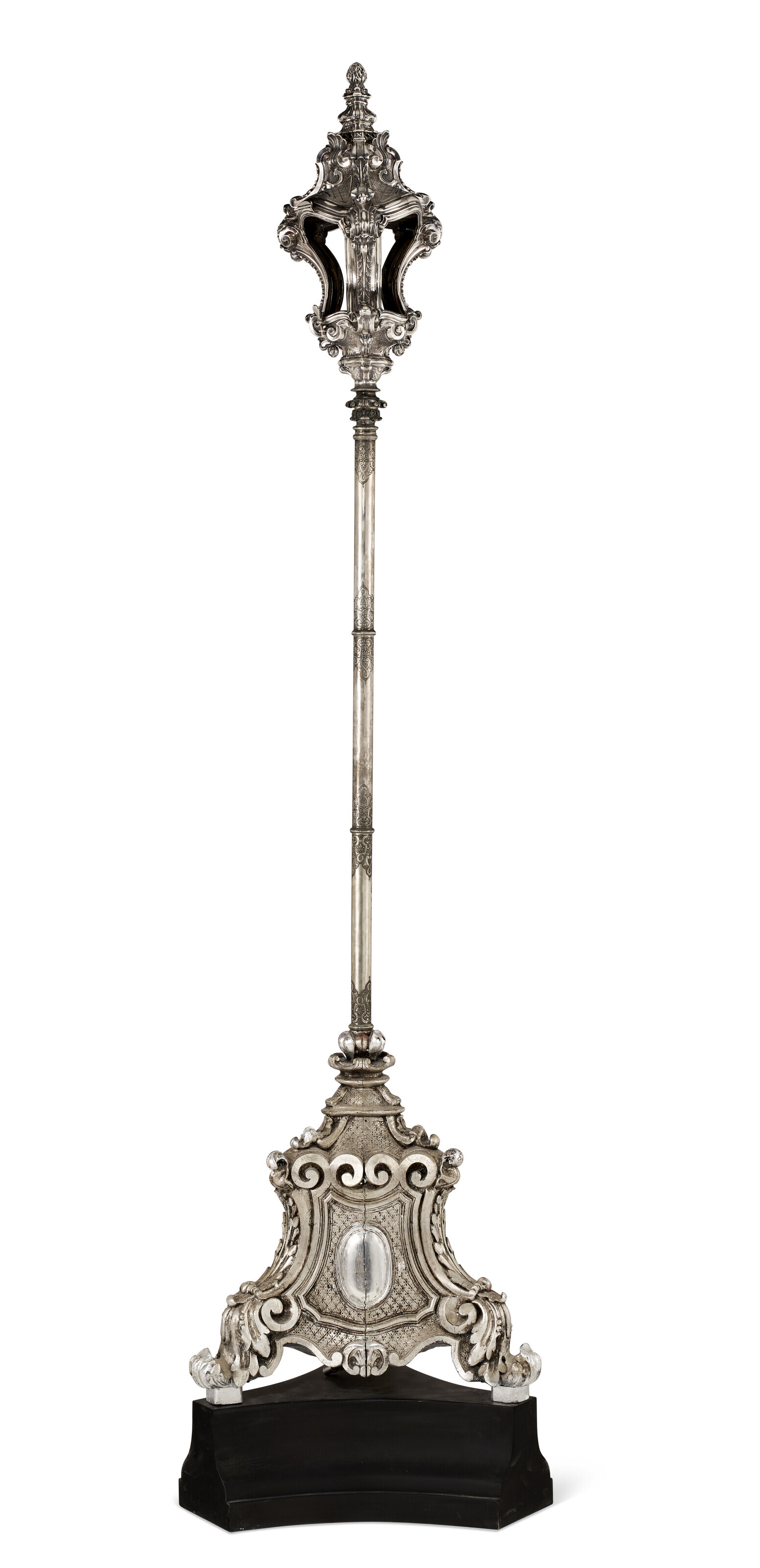 A PORTUGUESE SILVER AND SILVERED WOOD POLE LANTERN, LISBON, FIRST HALF