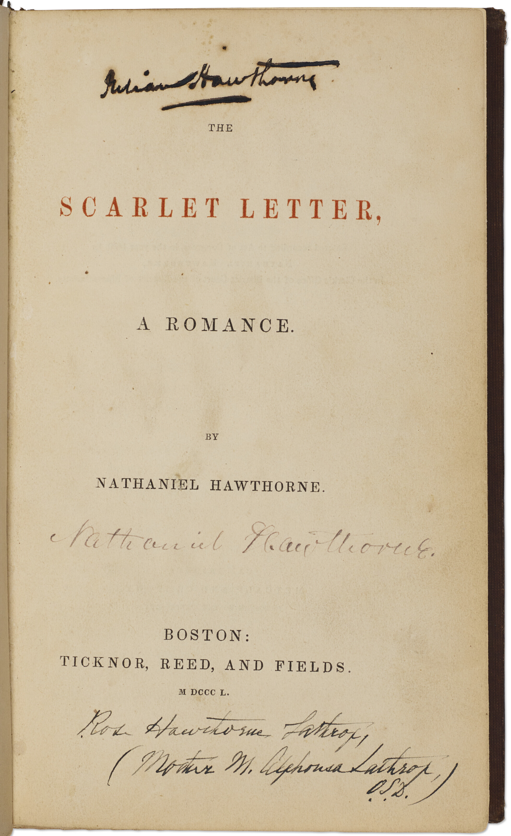 The Scarlet Letter, signed family copy with autograph manuscript