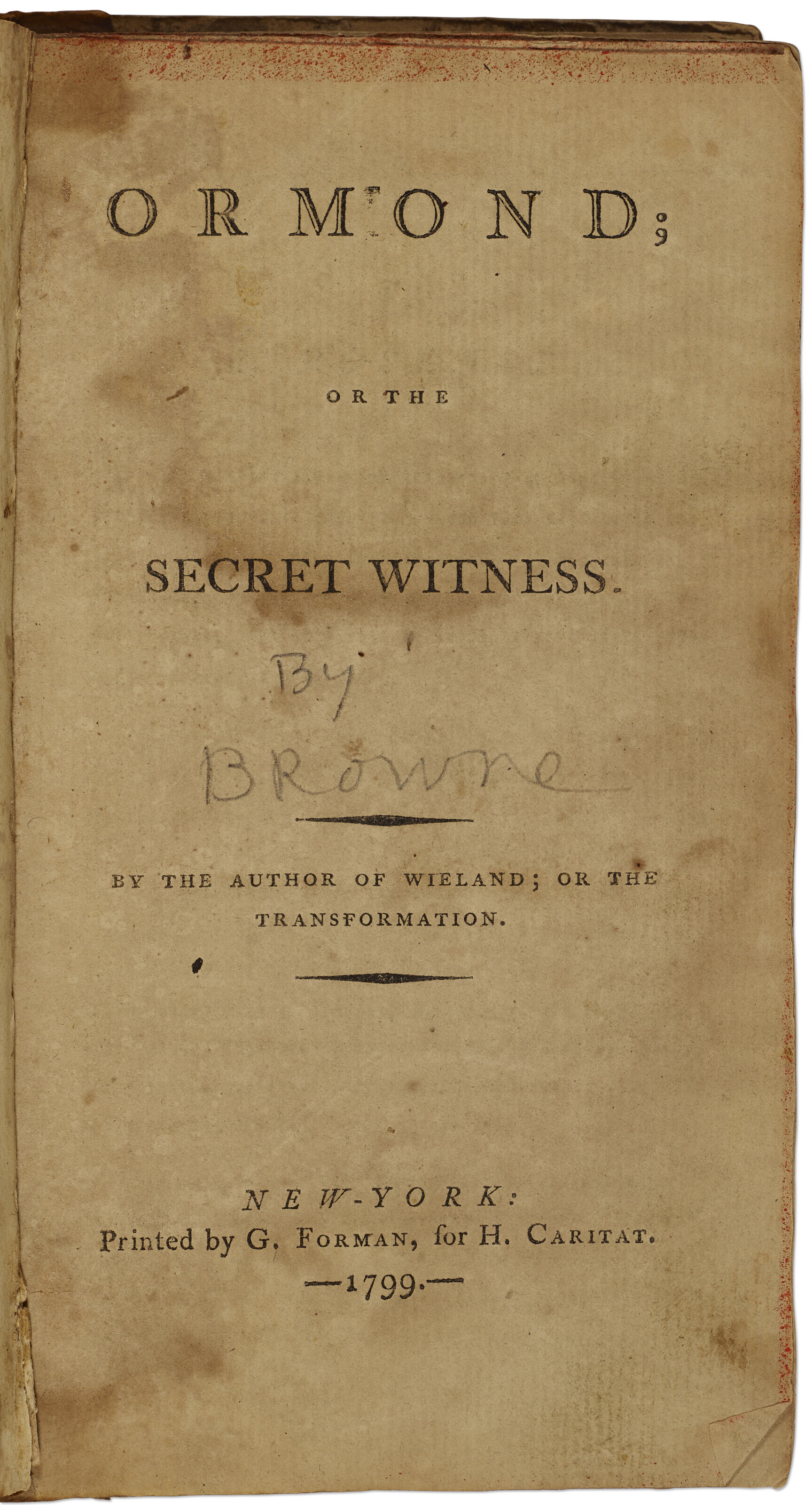 Ormond; or the Secret Witness, Charles Brockden Brown, 1799 | Christie’s