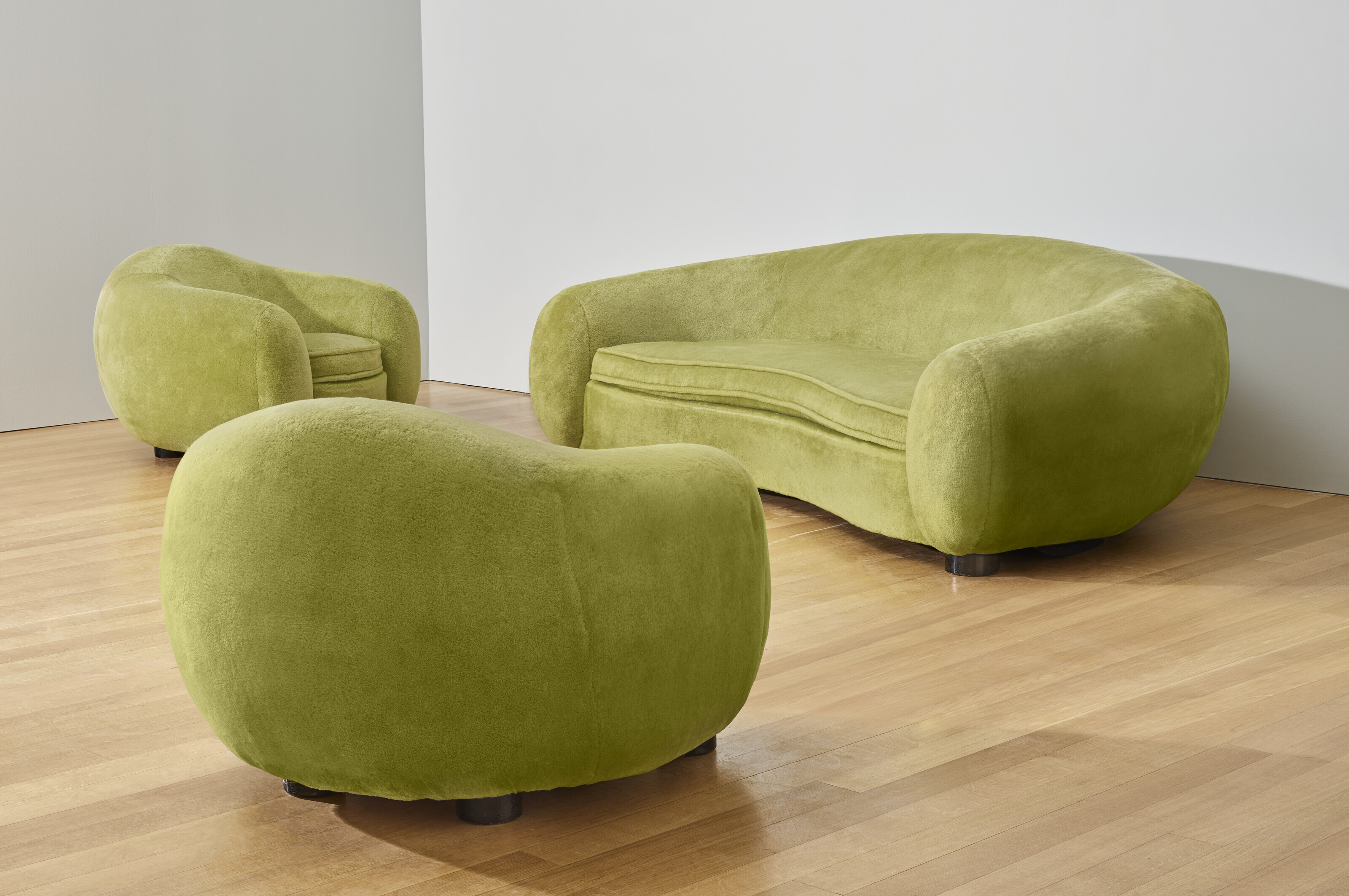 Jean Roy&egrave;re (1902-1981),&nbsp;&lsquo;Ours Polaire&rsquo; sofa and pair of armchairs, c. 1952.&nbsp;Sofa: 30⅝ x 94 x 54&frac14; in (77.8 x 238.8 x 137.8 cm), each armchair: 27&frac12; x 38&frac12; x 37&frac34; in (69.9 x 97.8 x 95.9 cm). Sold for $3,420,000 in ADAM: Works from the Collection of Adam Lindemann on 9 March 2023 at Christie&rsquo;s in New York.