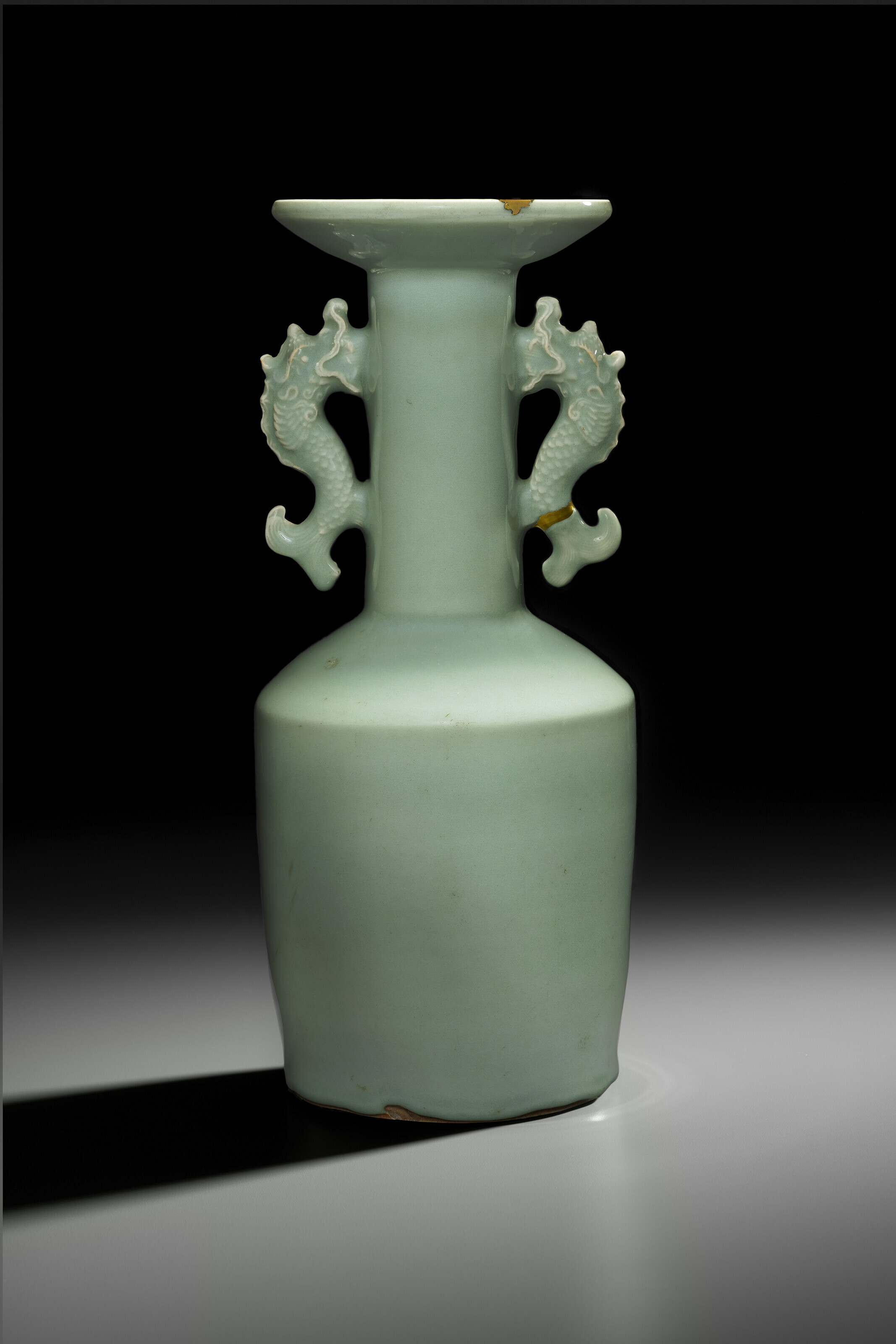 中国古美術/南宋青釉雙魚龍耳花瓶/倉庫整理品 美術品