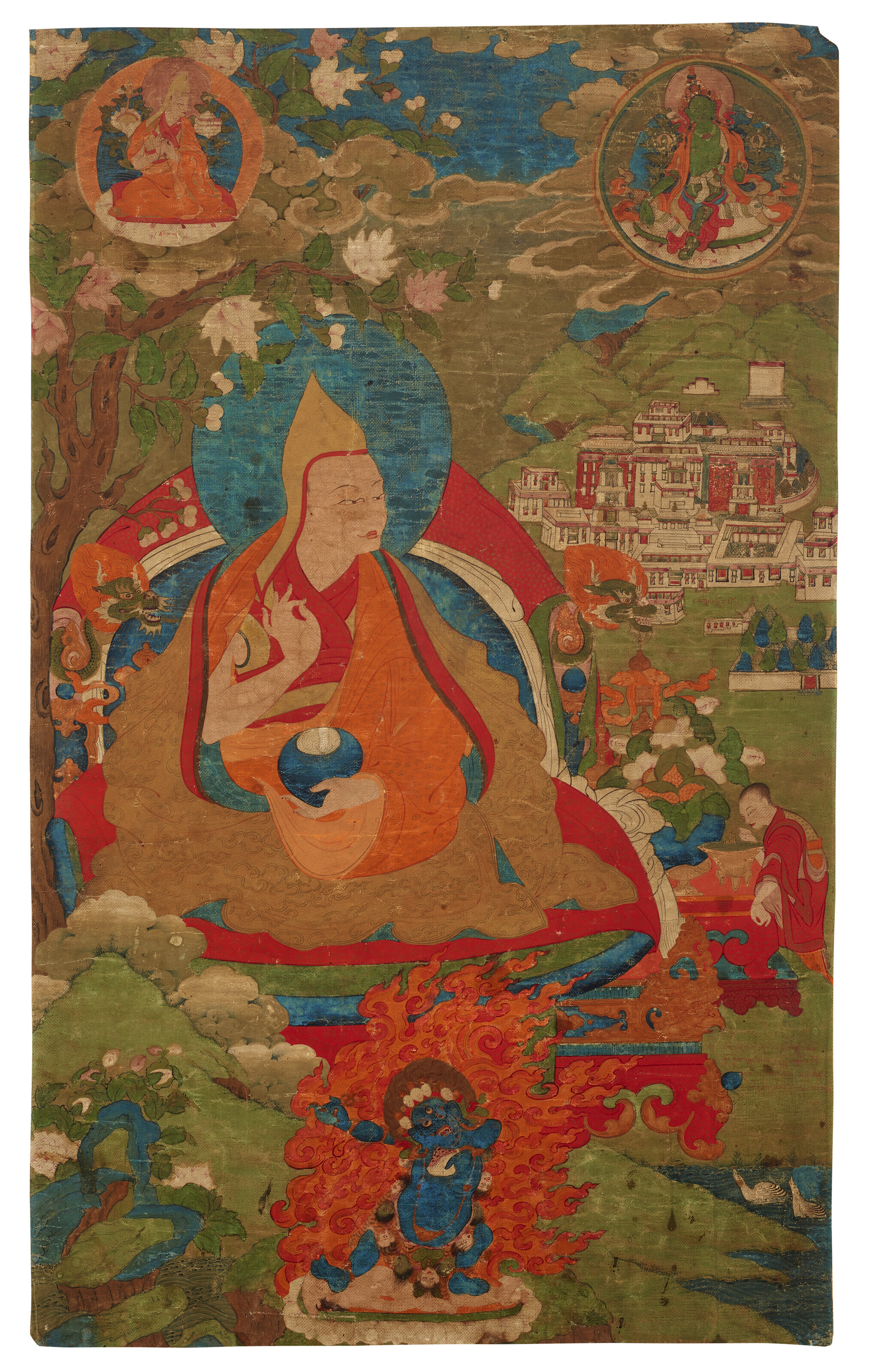 A PAINTING OF THE FIRST DALAI LAMA, GENDUN DRUPA (1391-1474), FROM