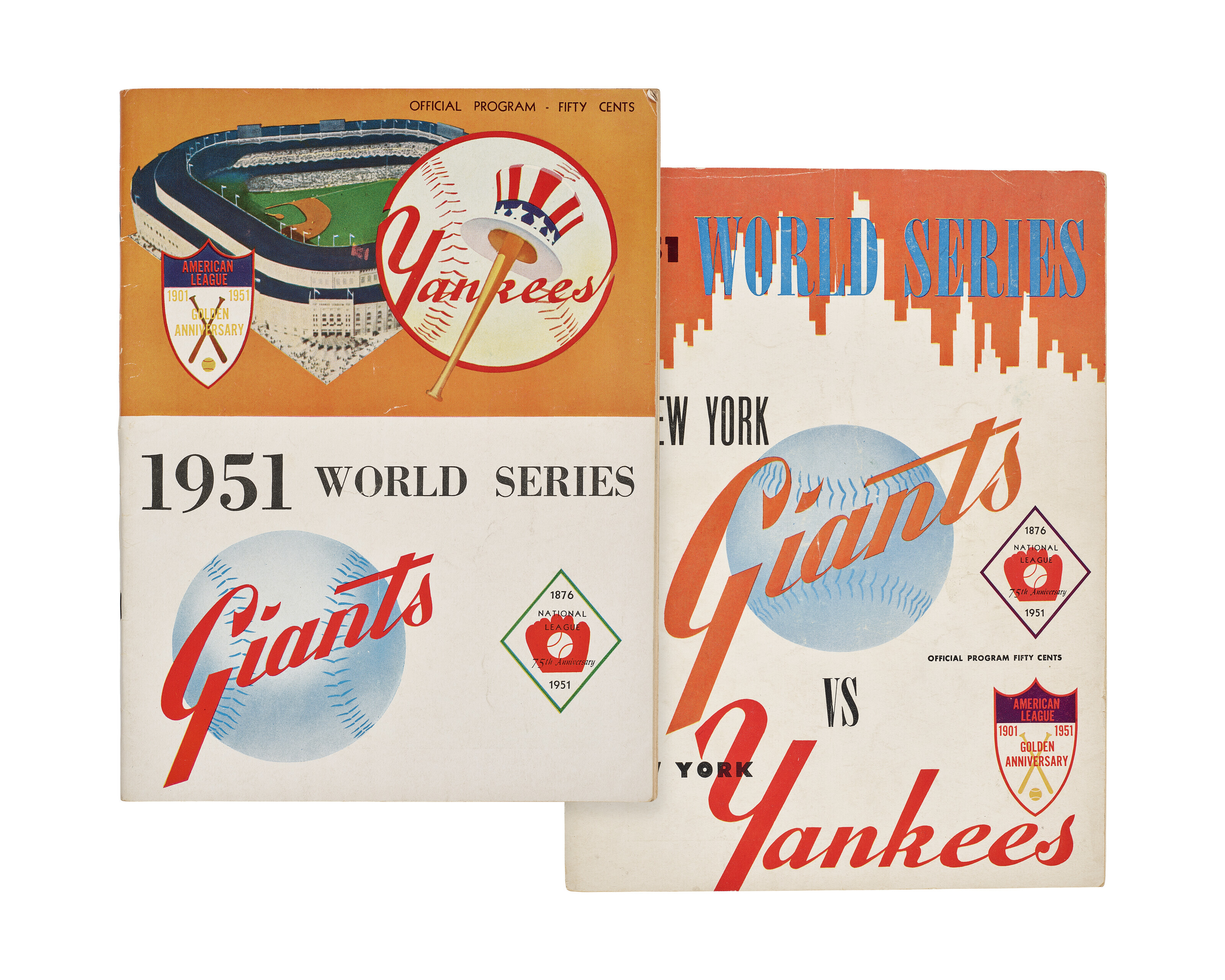 1951 WORLD SERIES PROGRAMS (2) ONE AUTOGRAPHED BY JOE DIMAGGIO