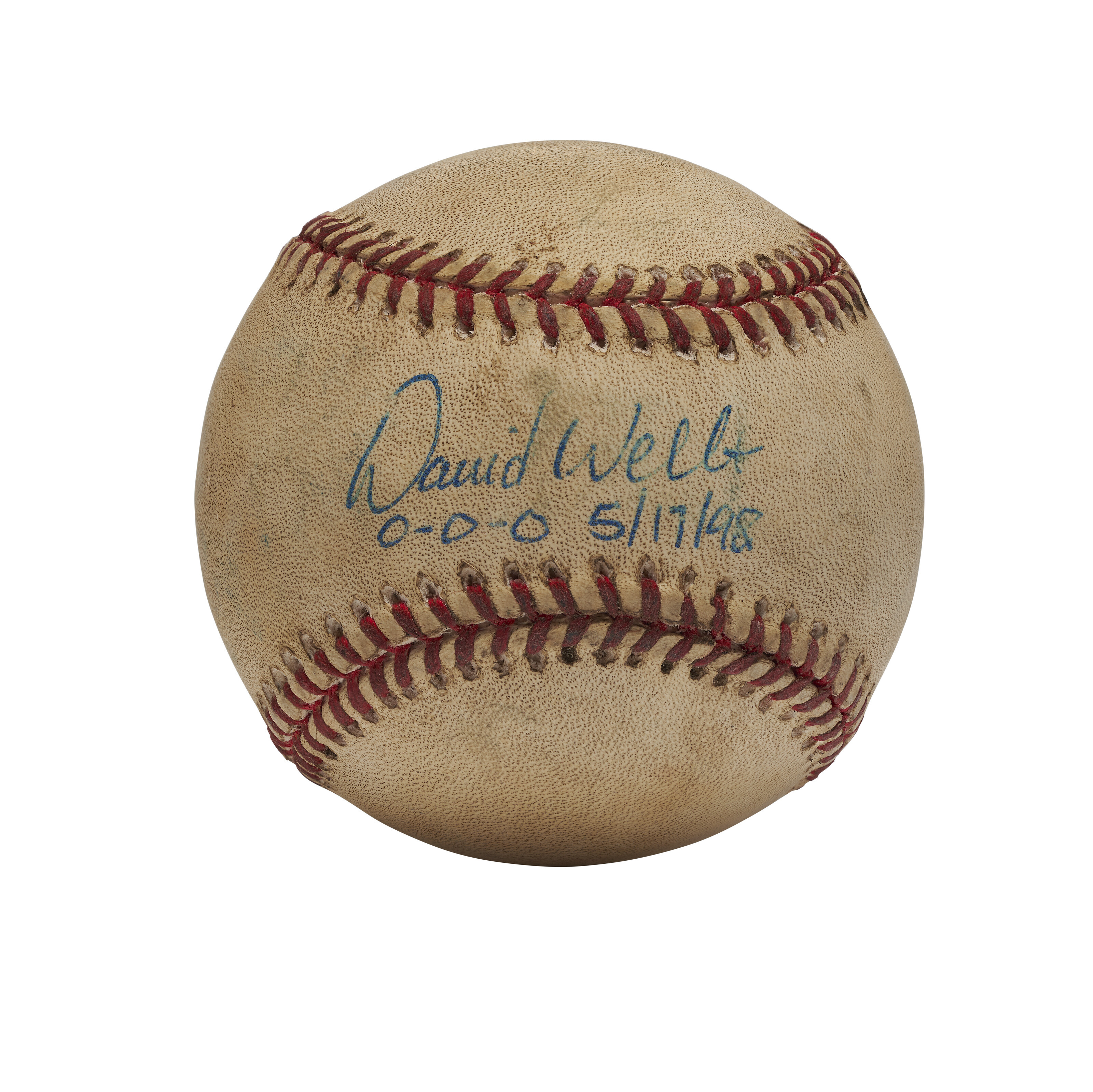 DAVID WELLS AUTOGRAPHED AND INSCRIBED BASEBALL ATTRIBUTED TO 1998