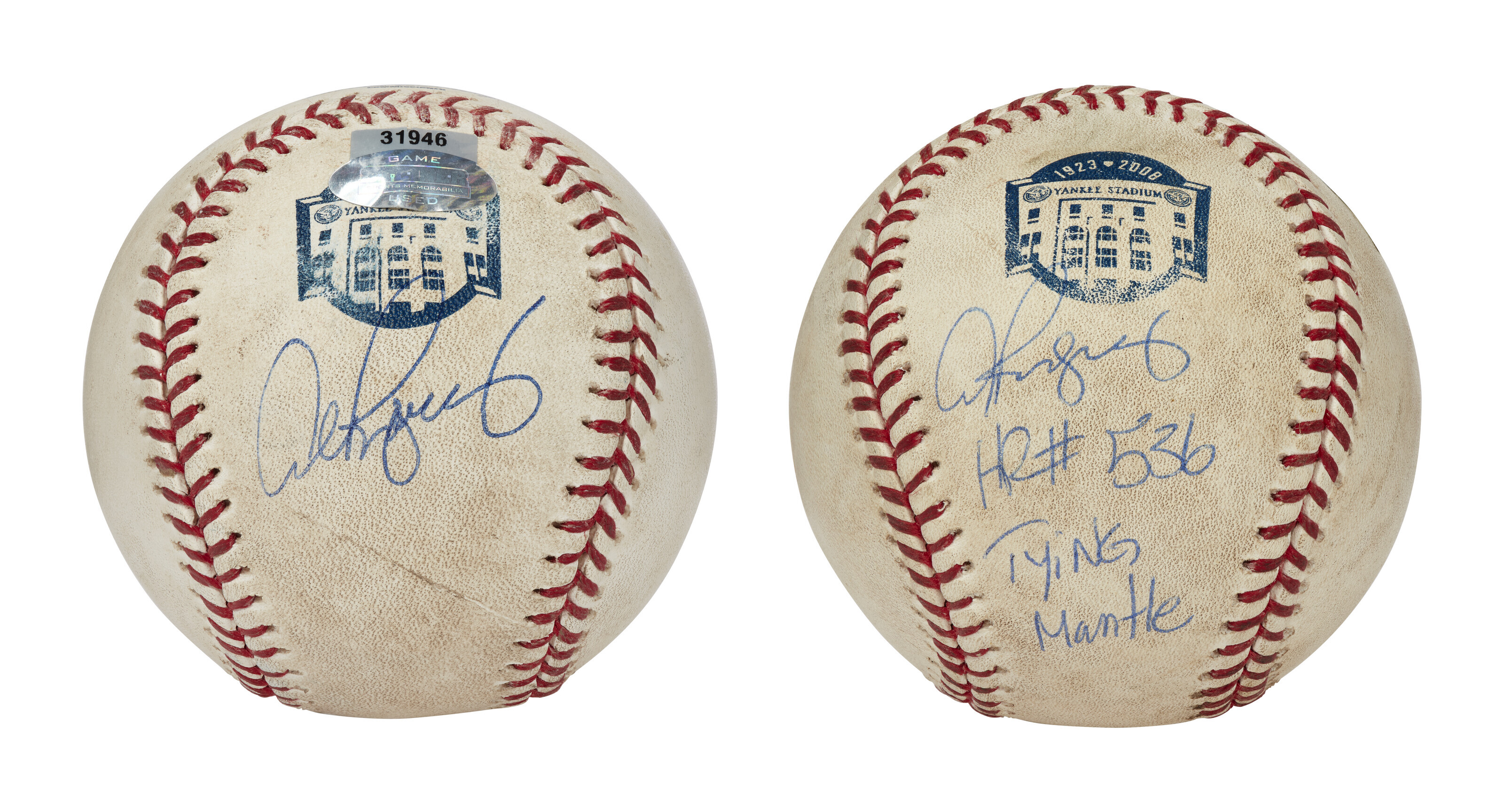 ALEX RODRIGUEZ AUTOGRAPHED GAME USED BASEBALLS FROM HIS 534TH AND 536TH